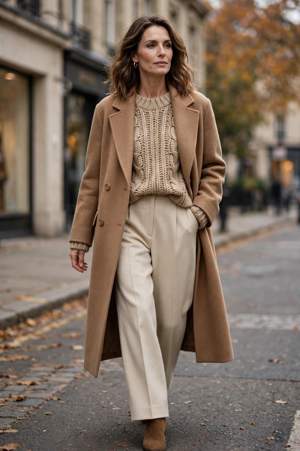 Woman in an oversized grey knit dress outfit