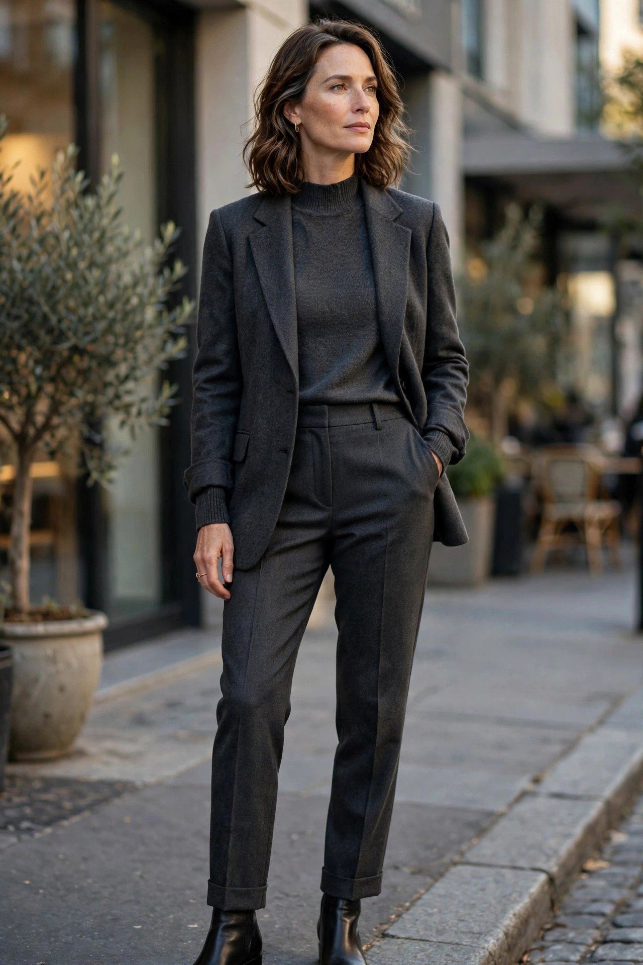Woman wearing a sweater dress in autumn