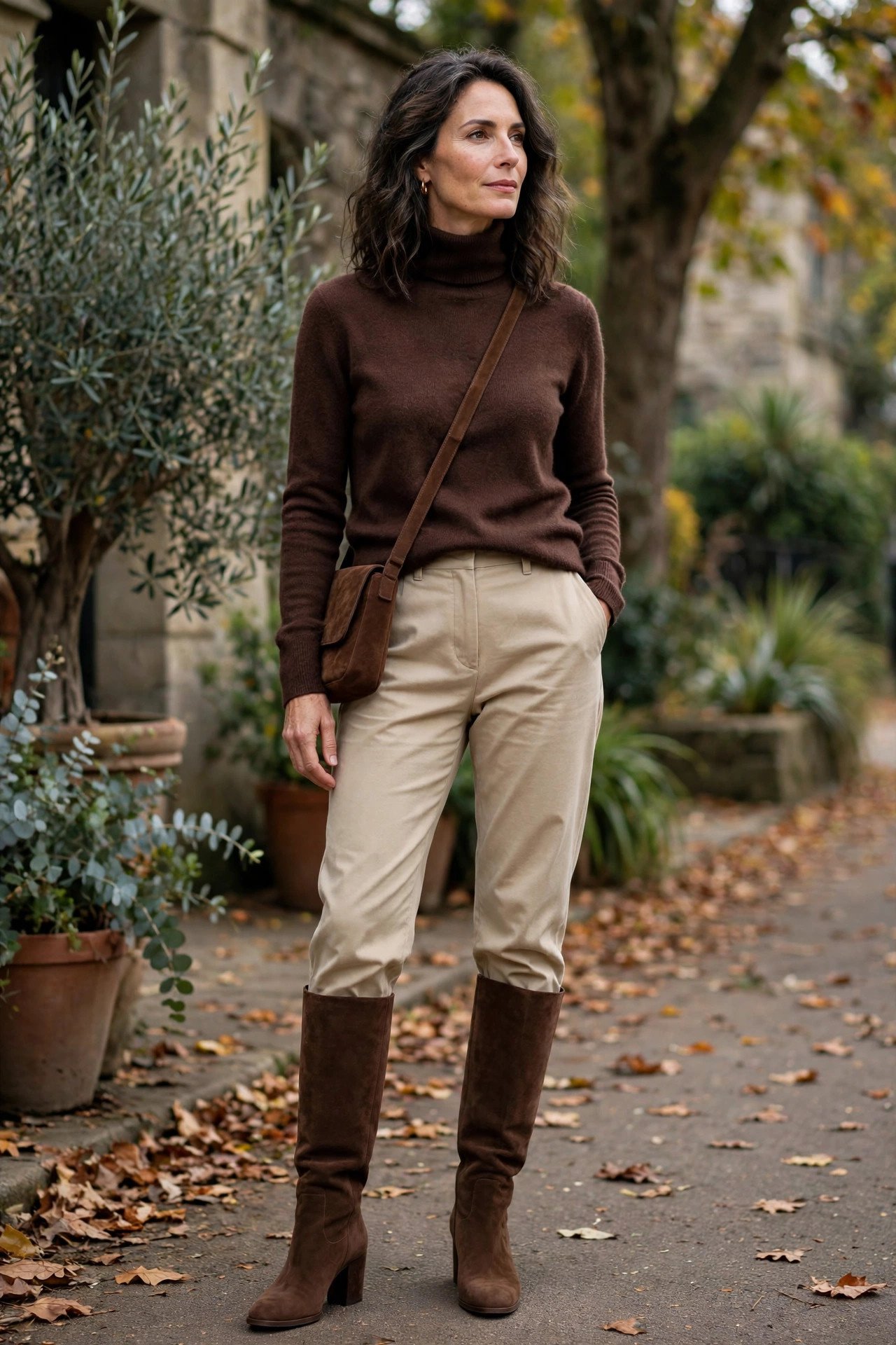 Woman in a cable knit sweater dress