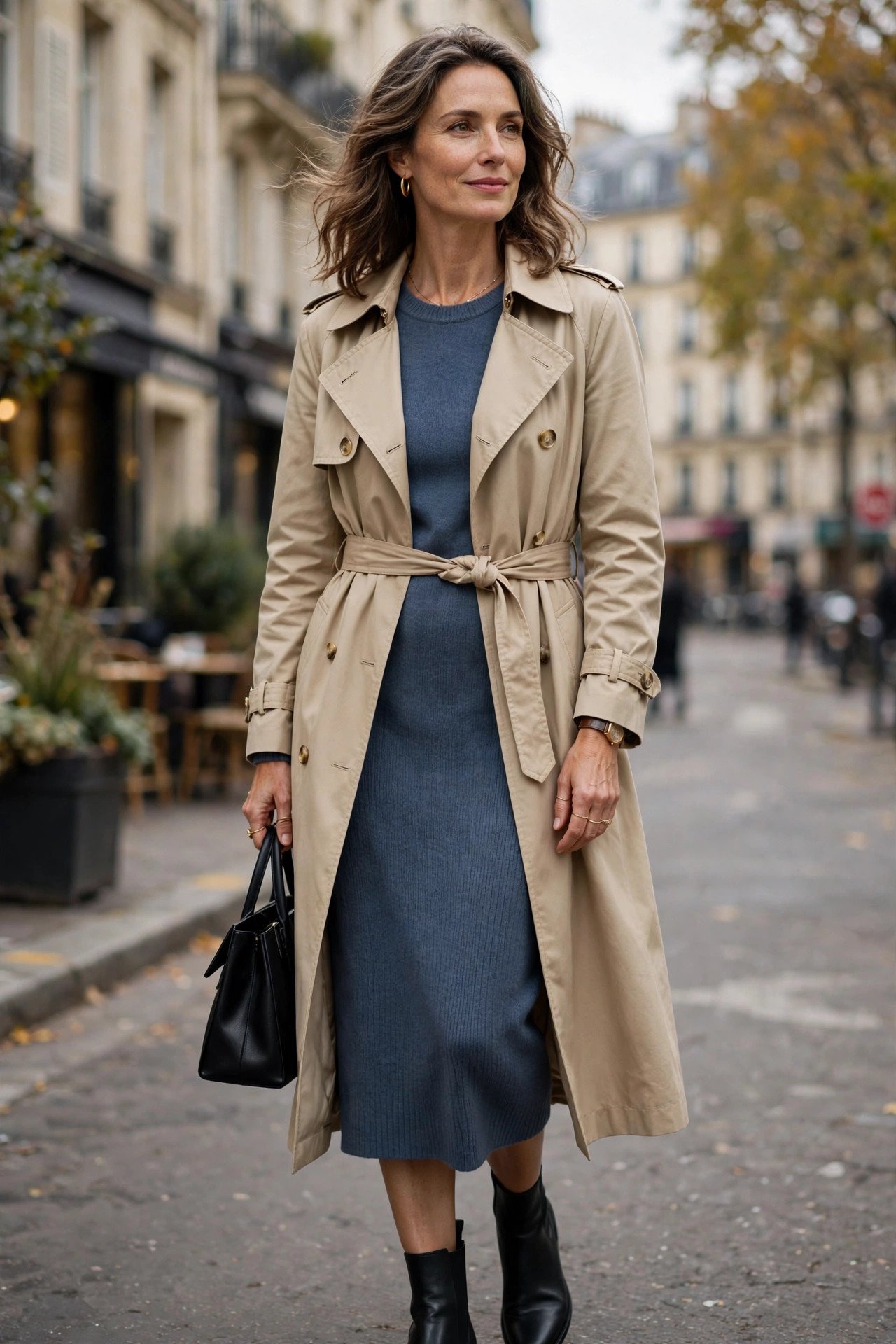 Woman in a sweater dress with ankle boots