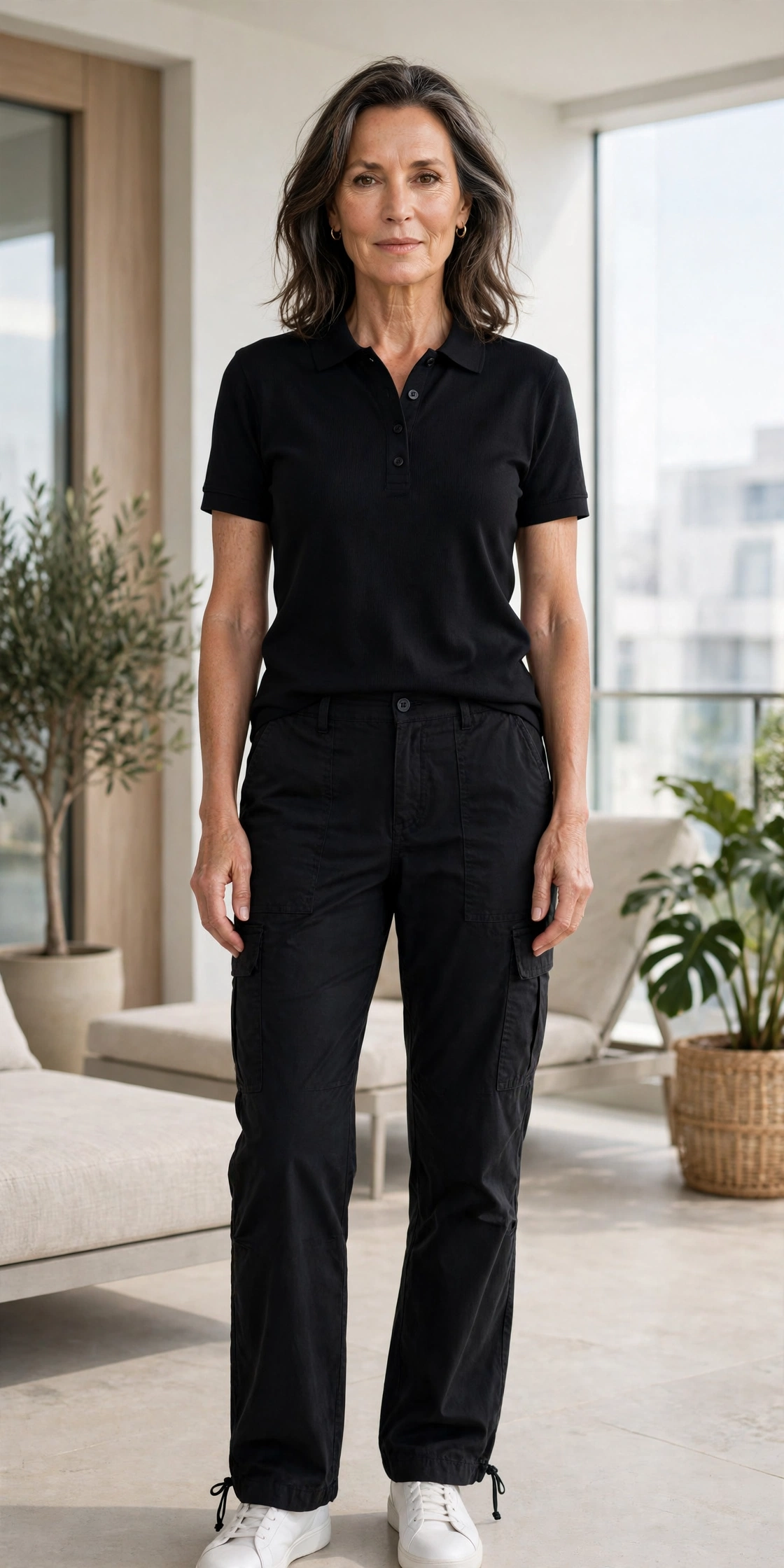 Mature woman in polo shirt neat casual outfit