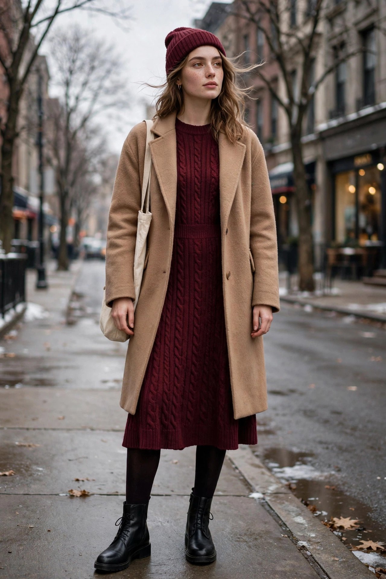 Woman modeling a knit sweater dress