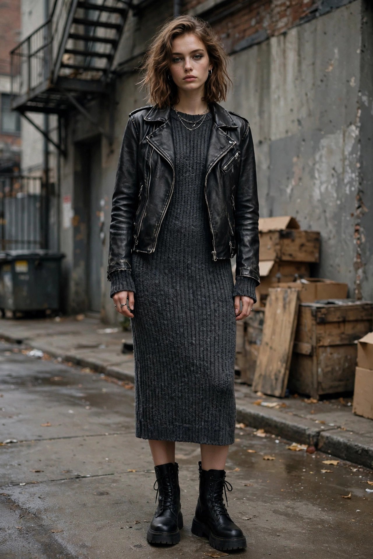Woman in warm winter apparel with a sweater dress