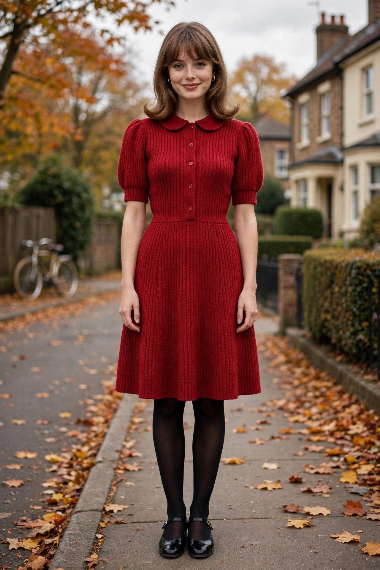 Woman wearing a knit dress and beanie