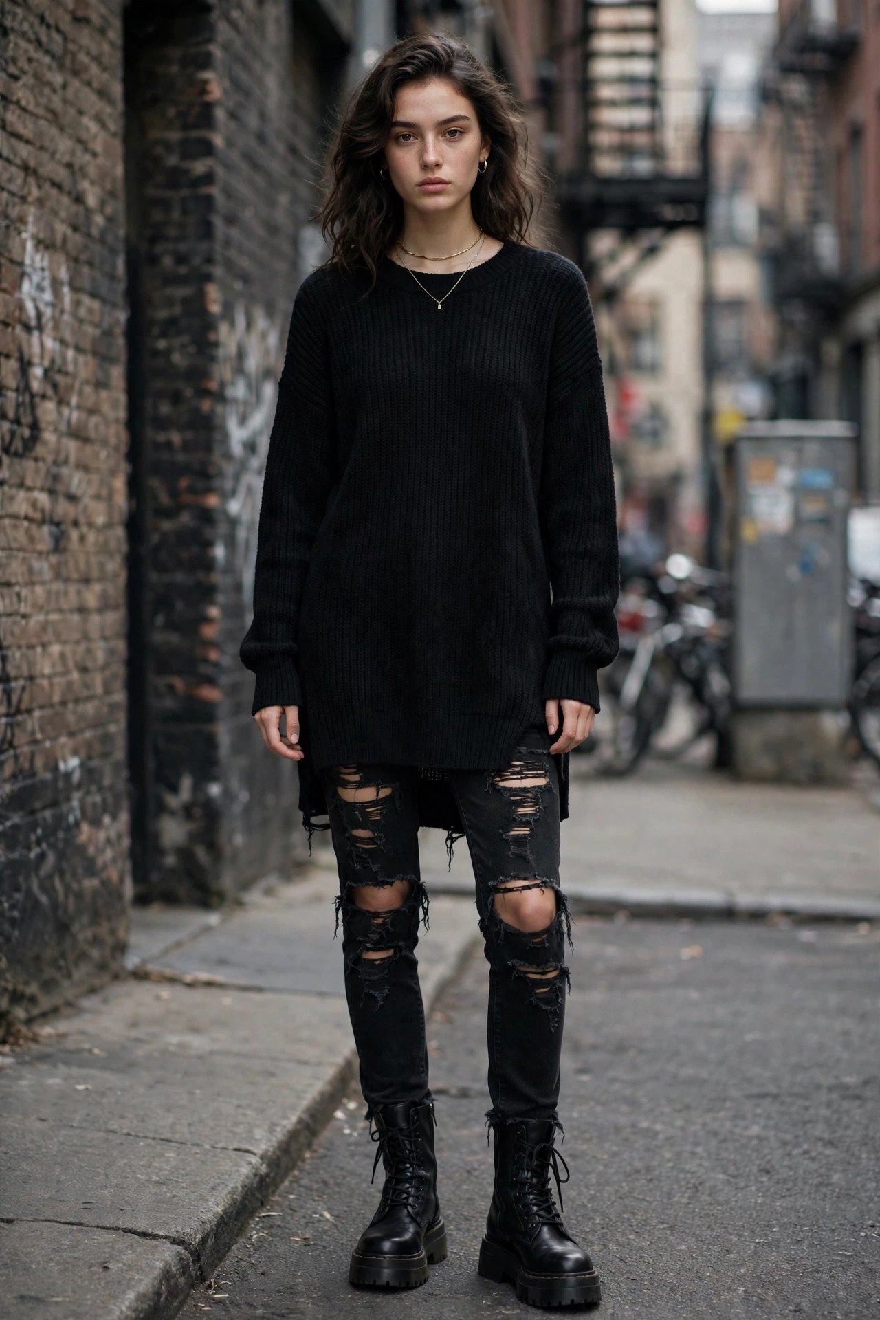 Woman in a sweater dress street style look