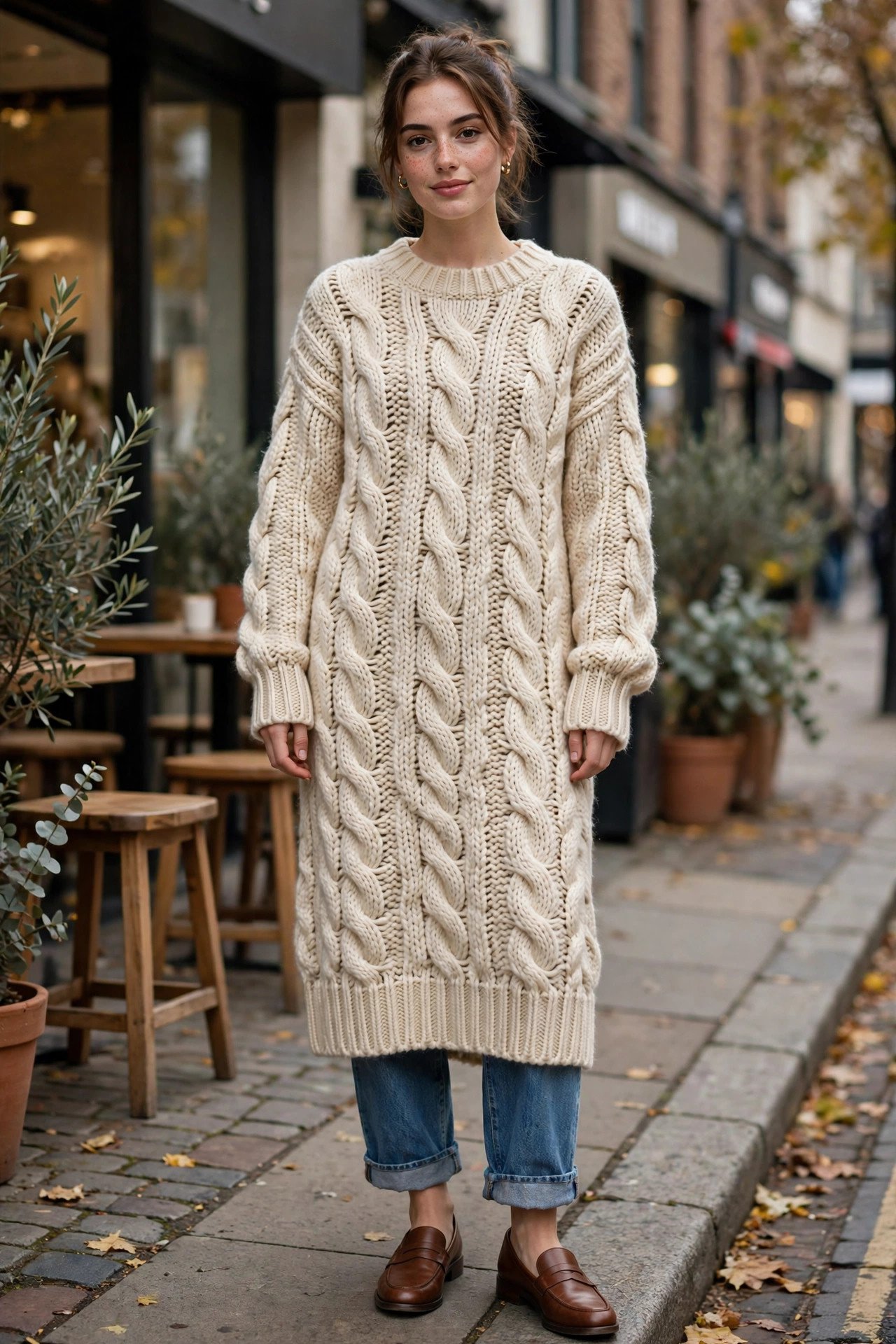 Woman in a knit dress for winter