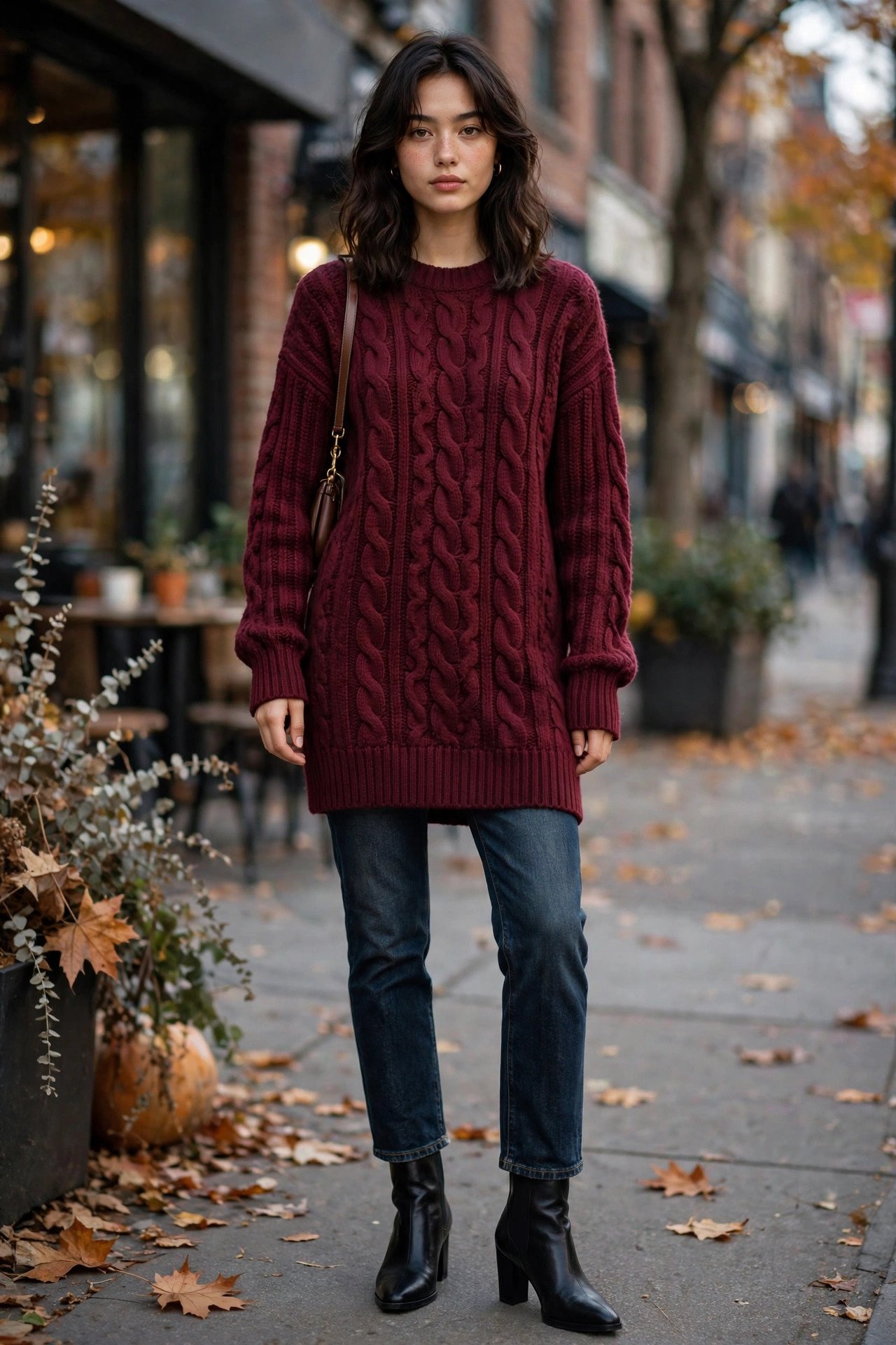 Woman in a knit dress, relaxed casual style