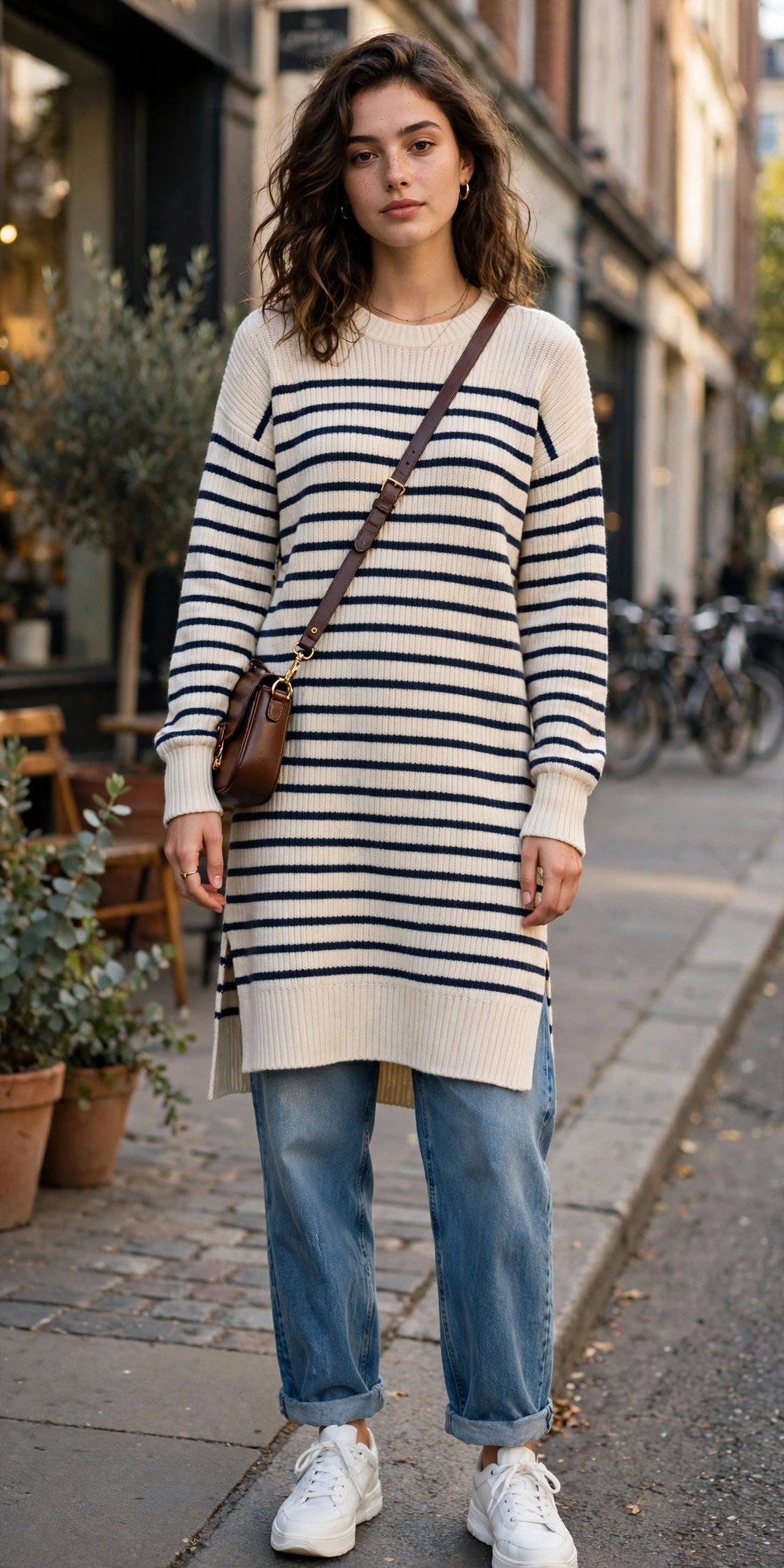Woman in a turtleneck sweater dress