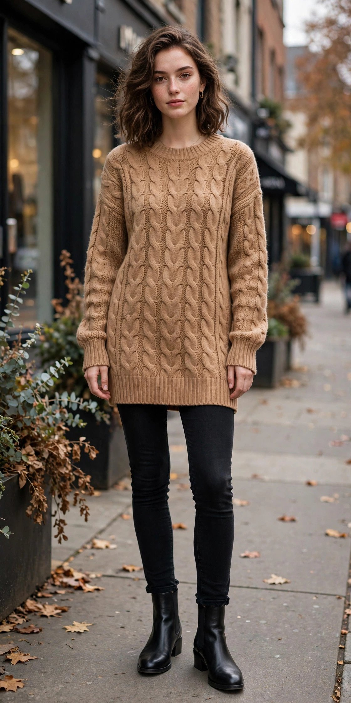 Woman in a knit dress, everyday casual outfit