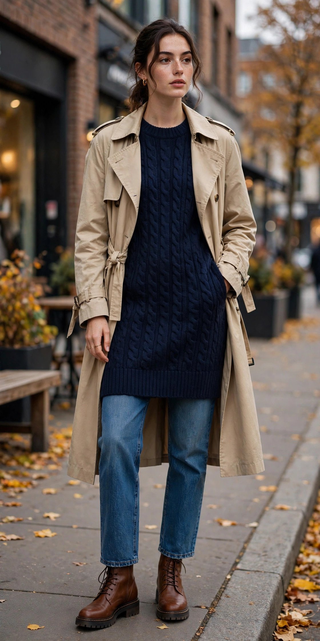 Woman wearing a sweater dress in the city
