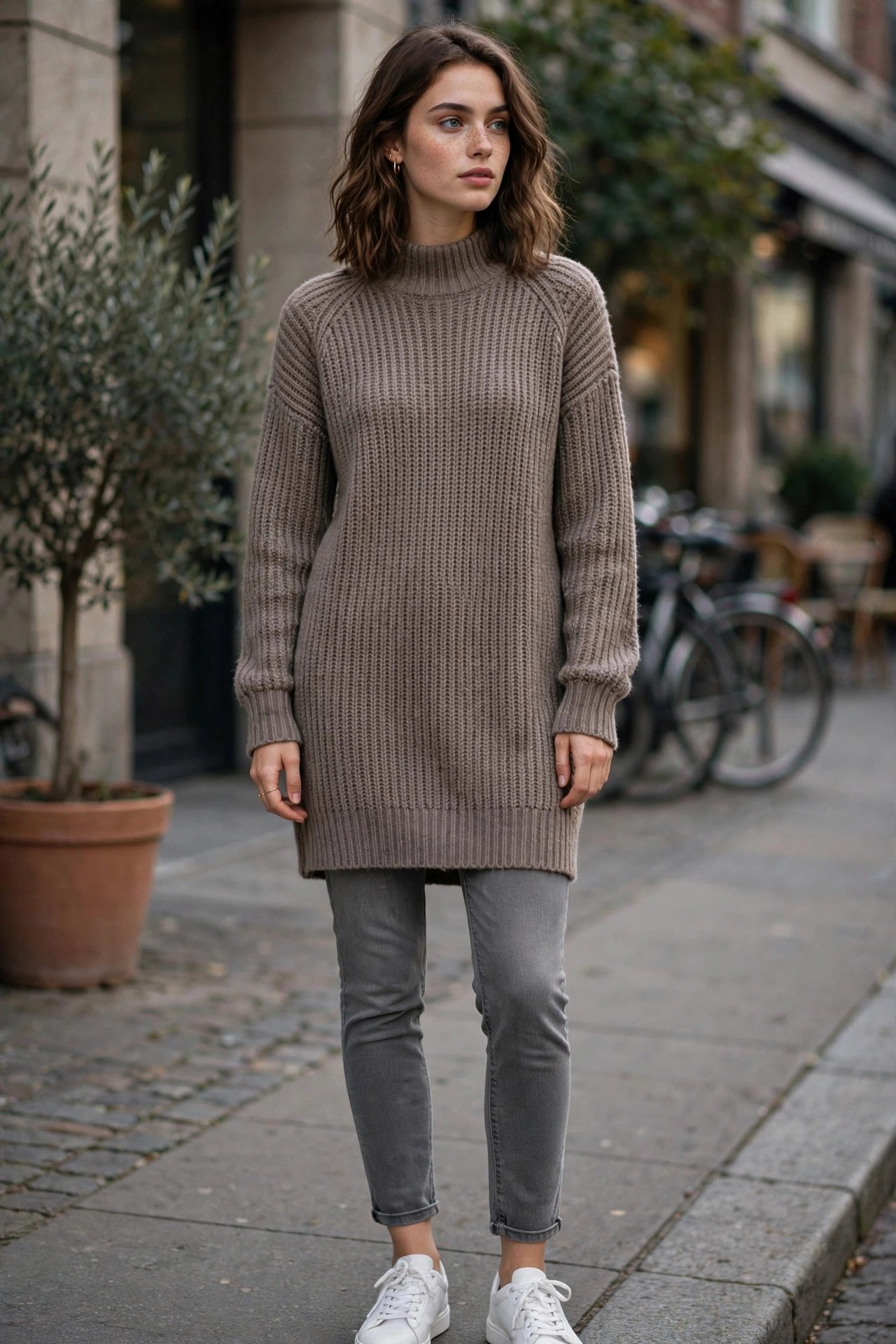 Woman wearing a casual knit dress outfit