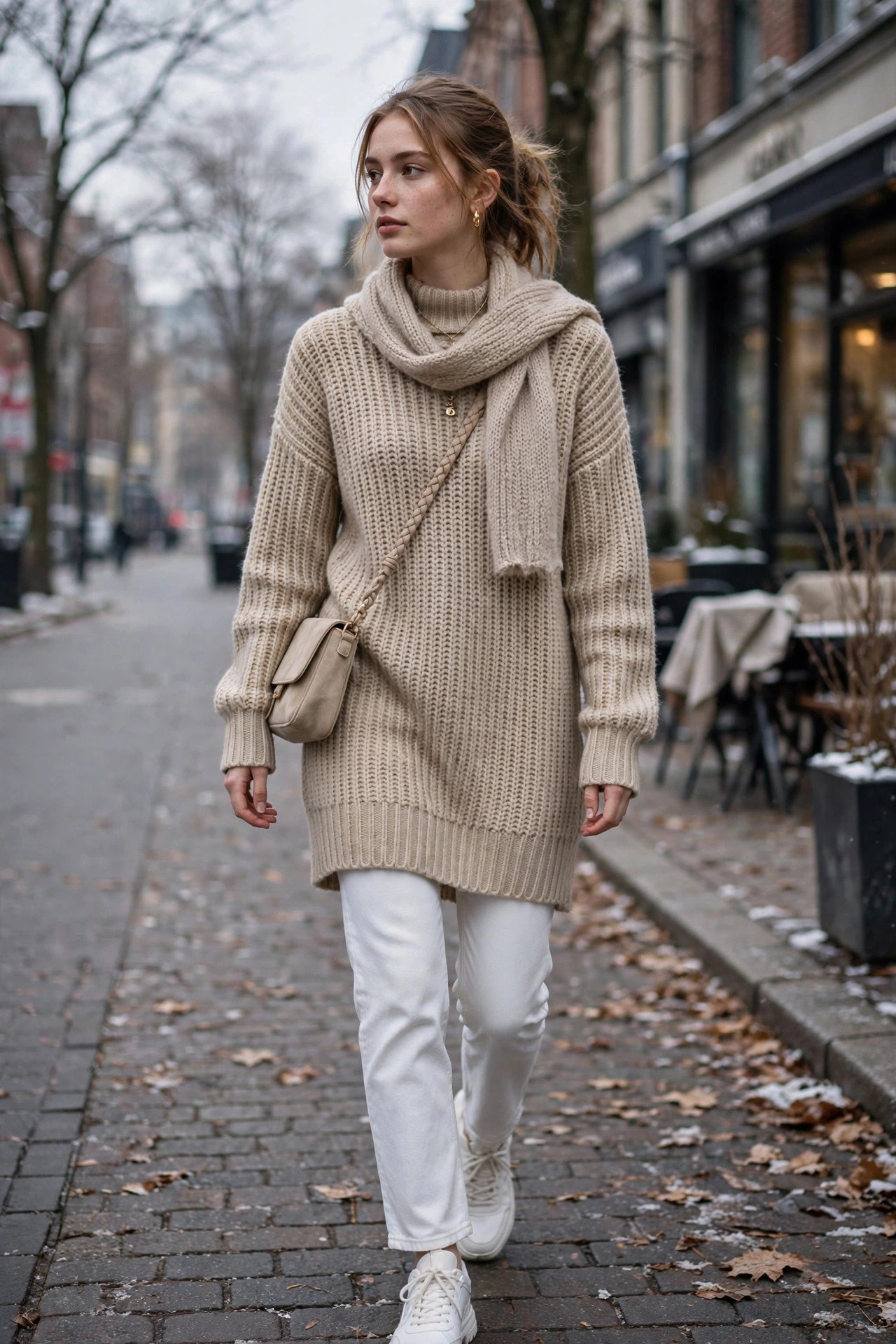 Woman in an elegant knit dress look