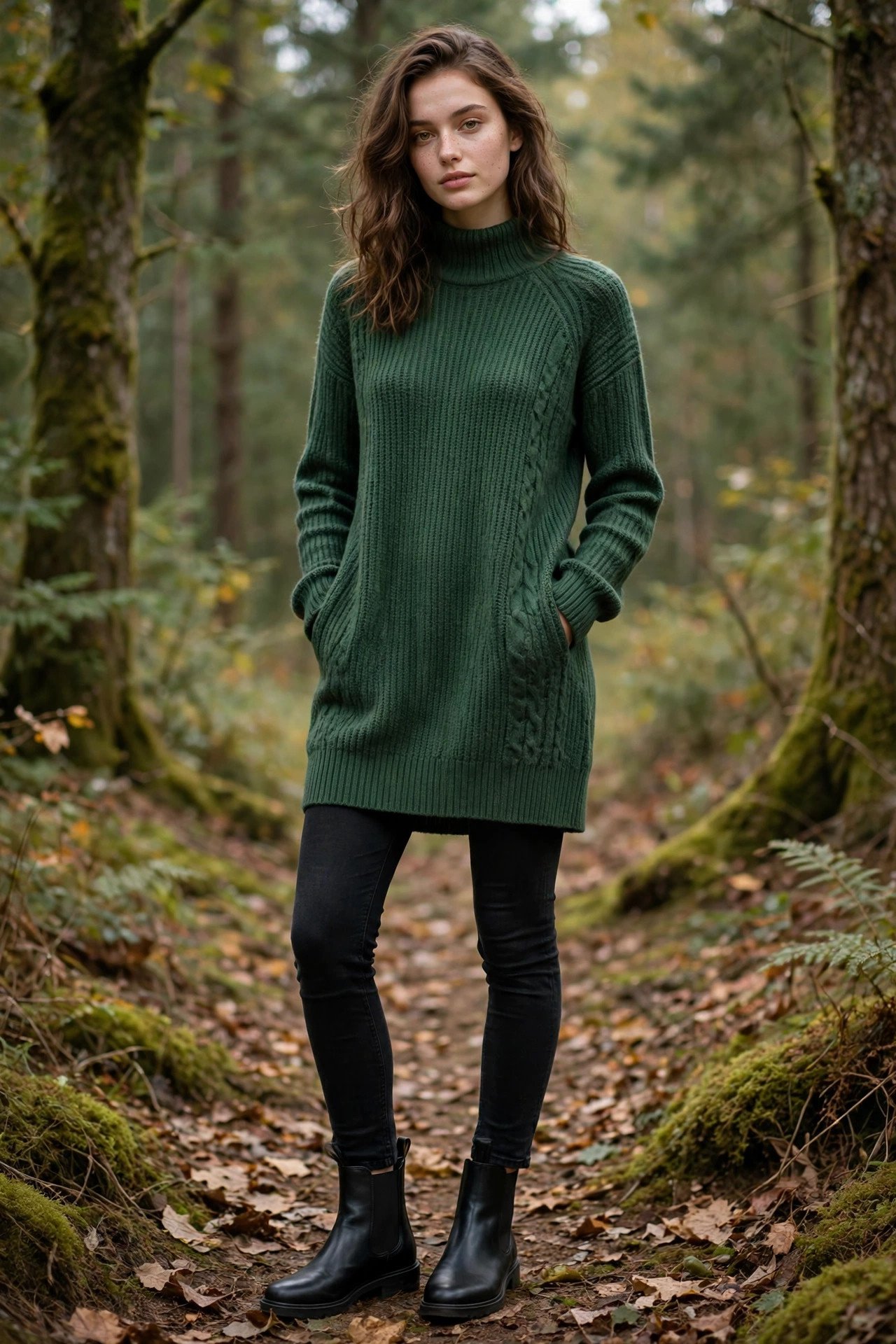 Woman in a fitted contour knit dress