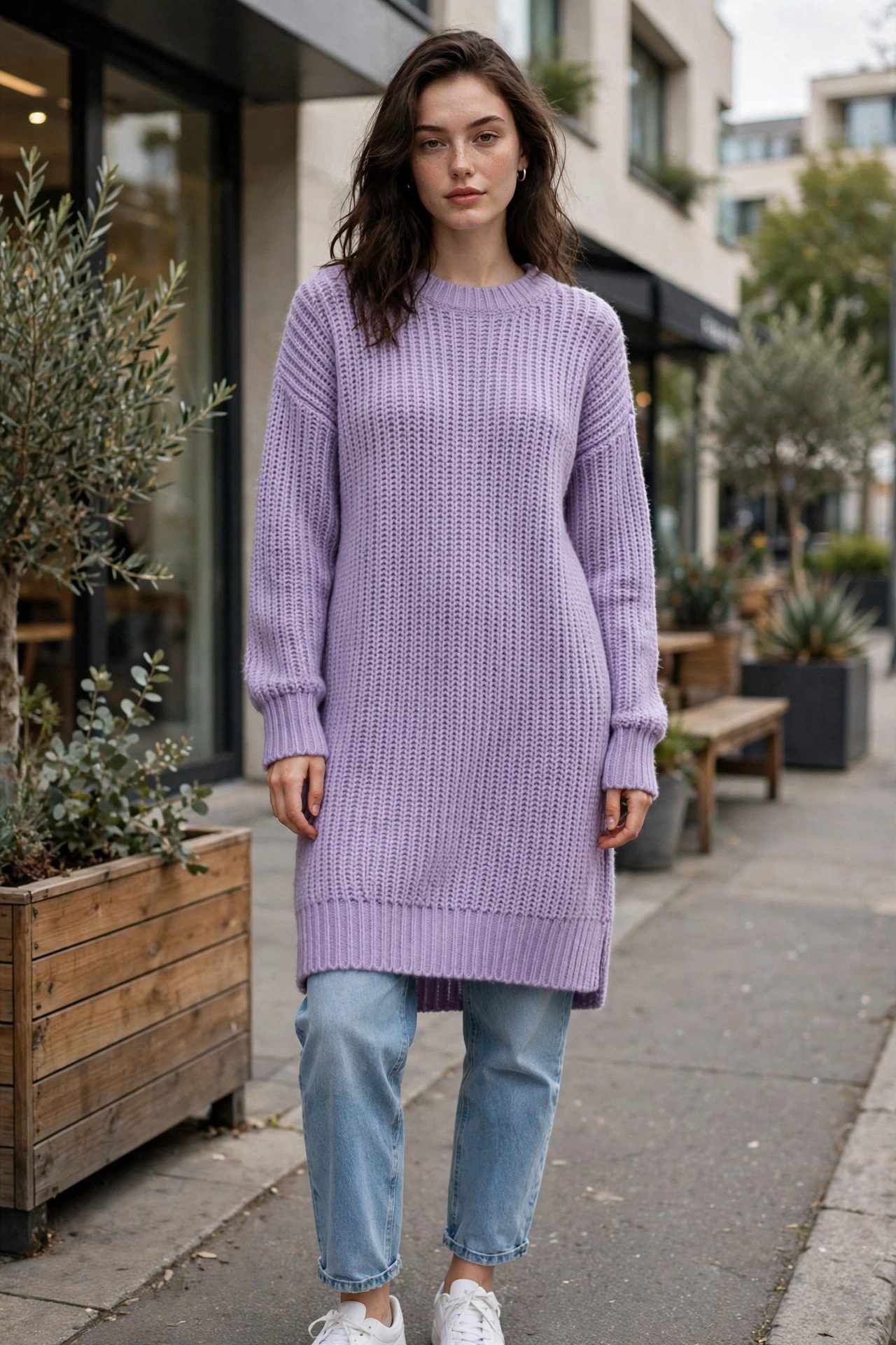 Woman in a knit dress street style outfit