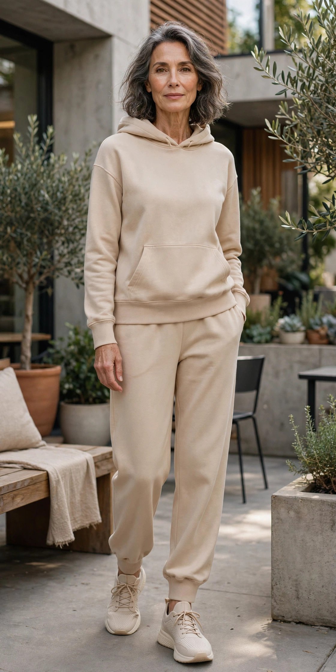 Elevated matching knit sweatsuit set in a neutral tone