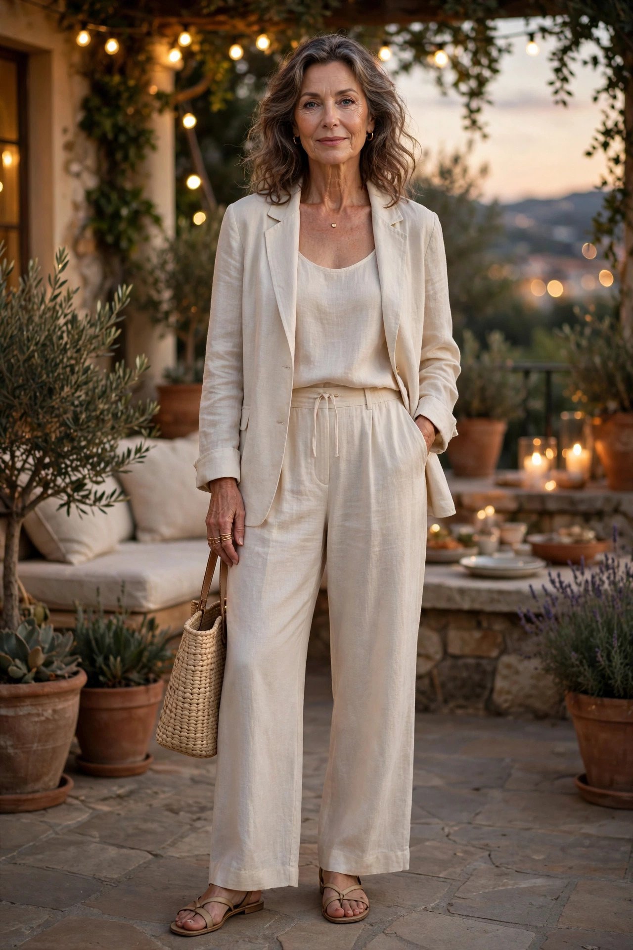 Soft neutral romantic evening outfit