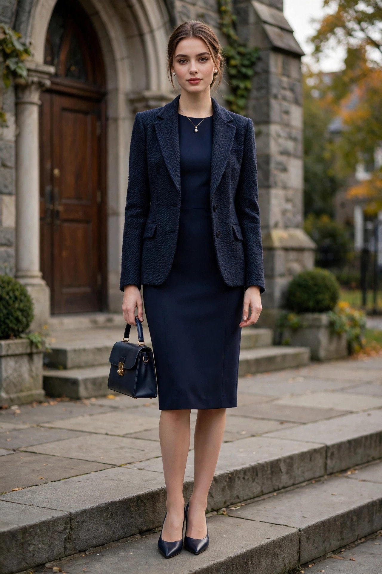 Woman in modest fashion with a long winter coat