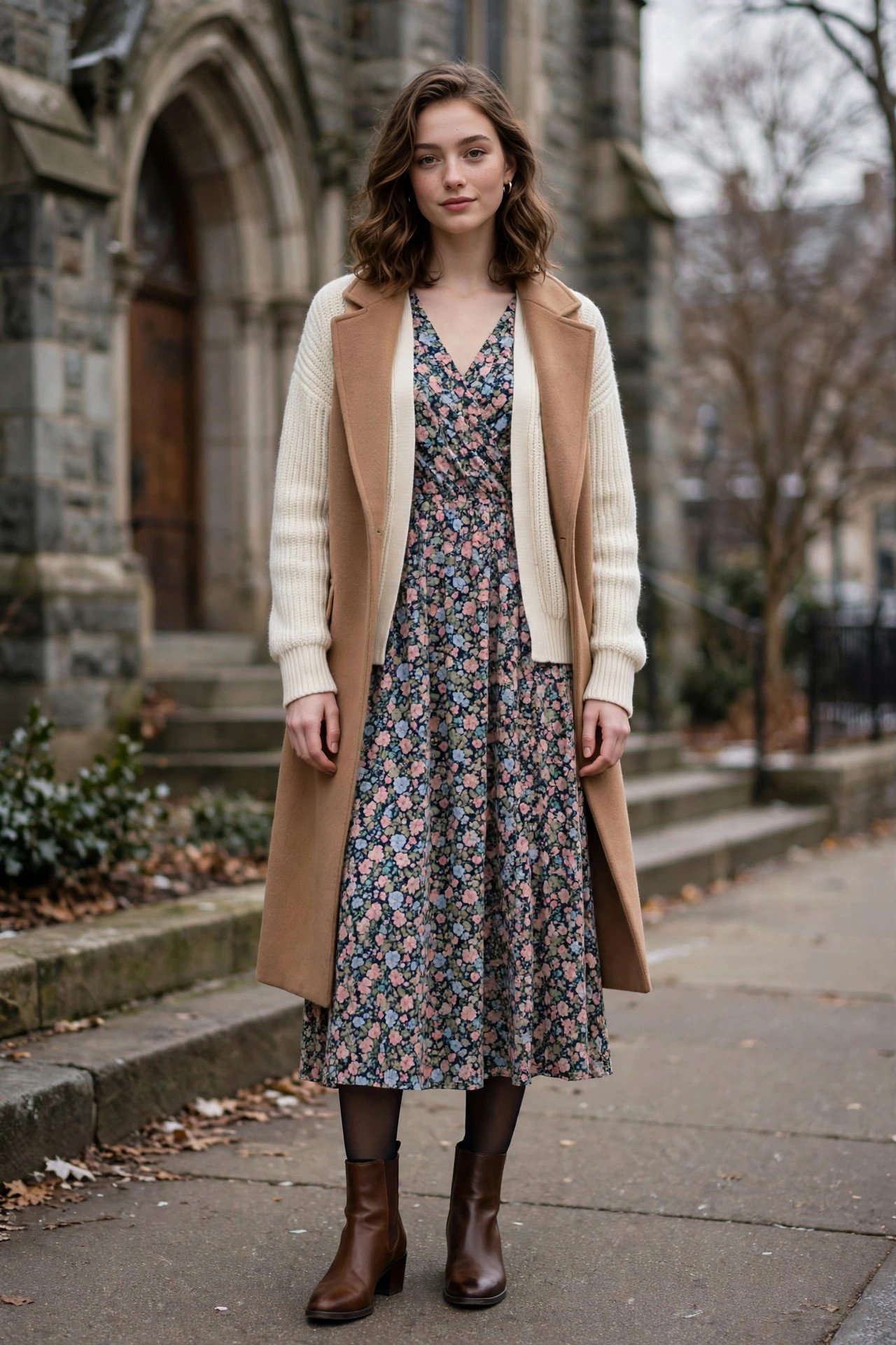 Woman in a wool coat dress for winter