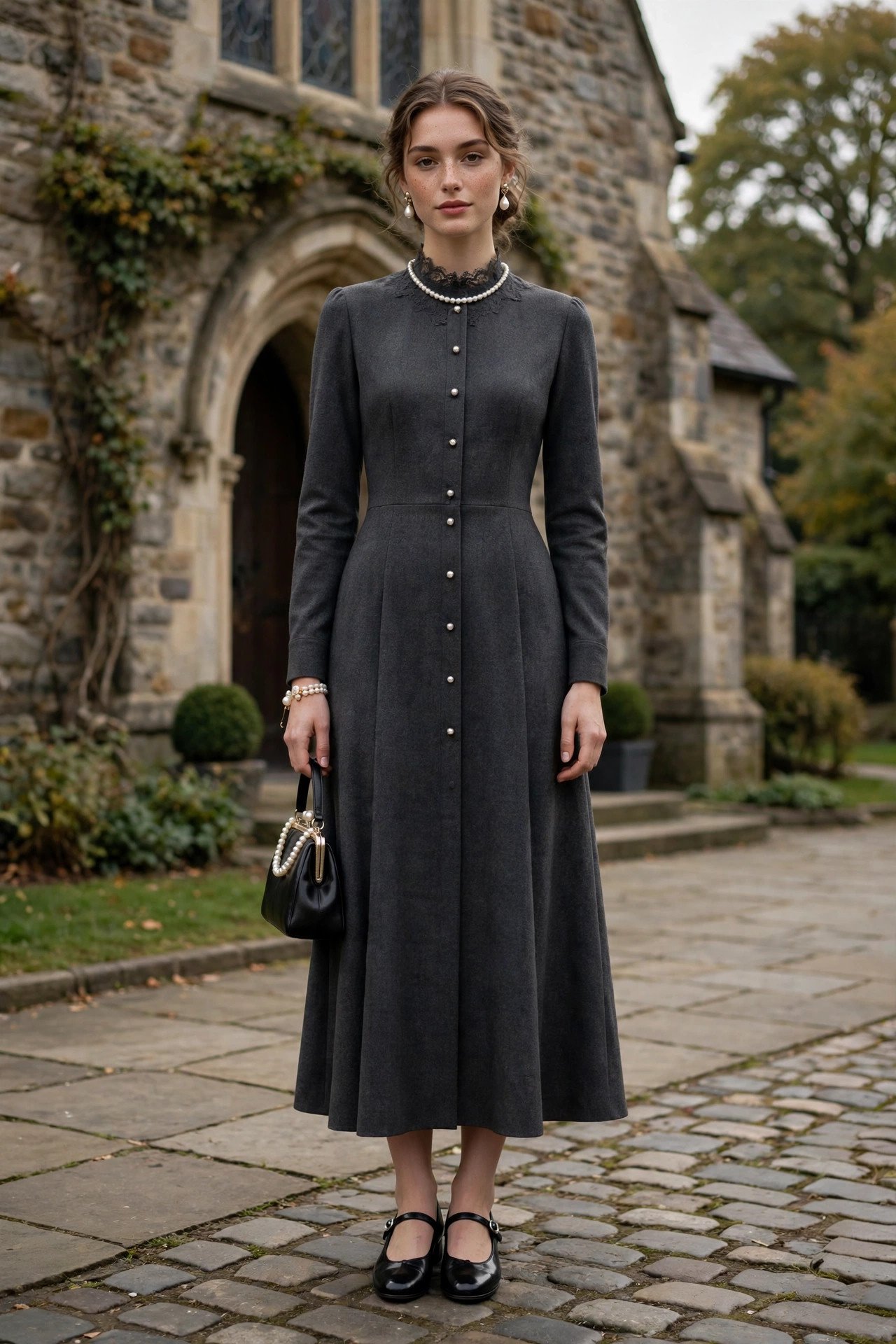 Woman in a long coat dress