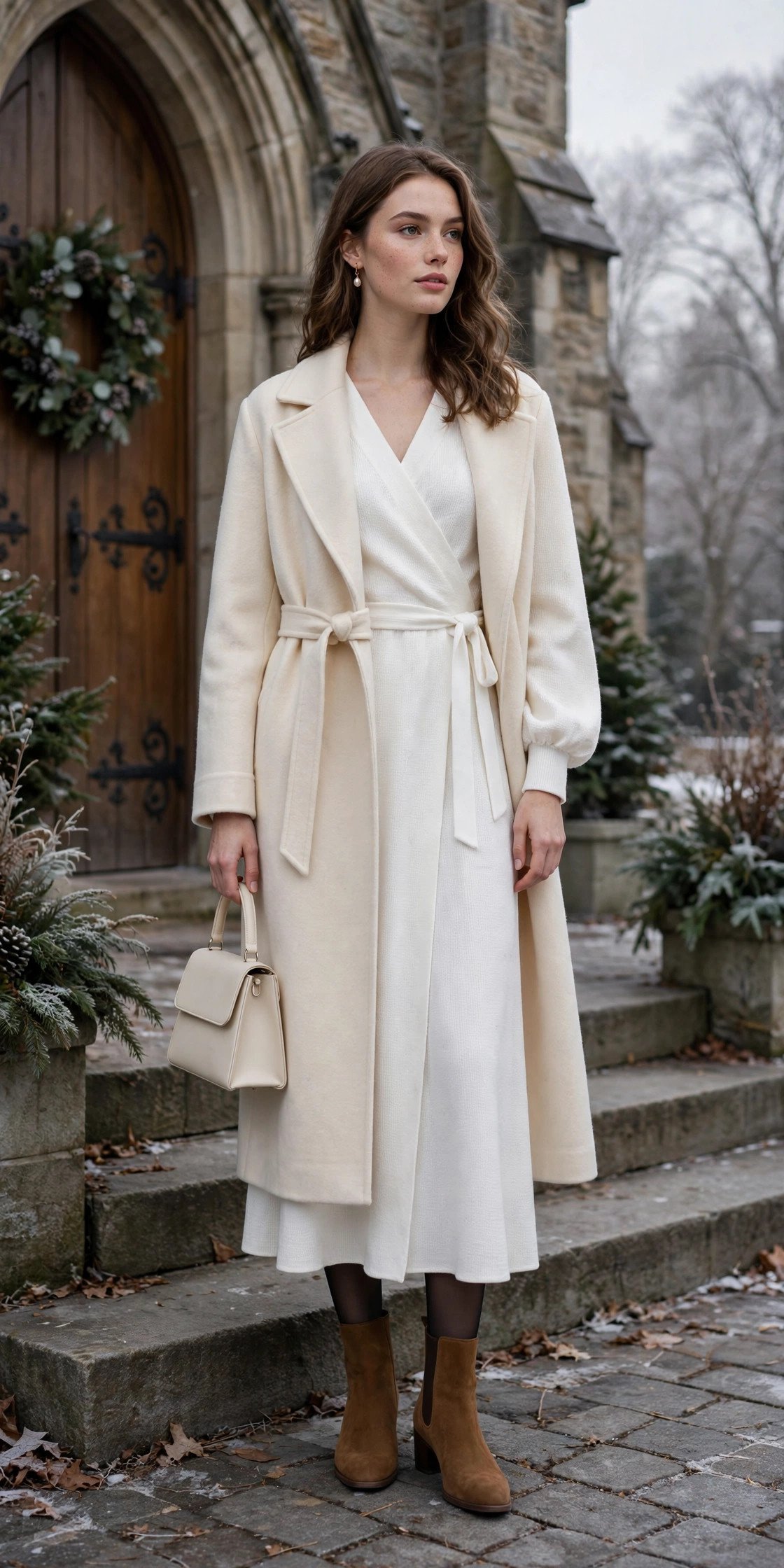 Woman in a festive winter dress