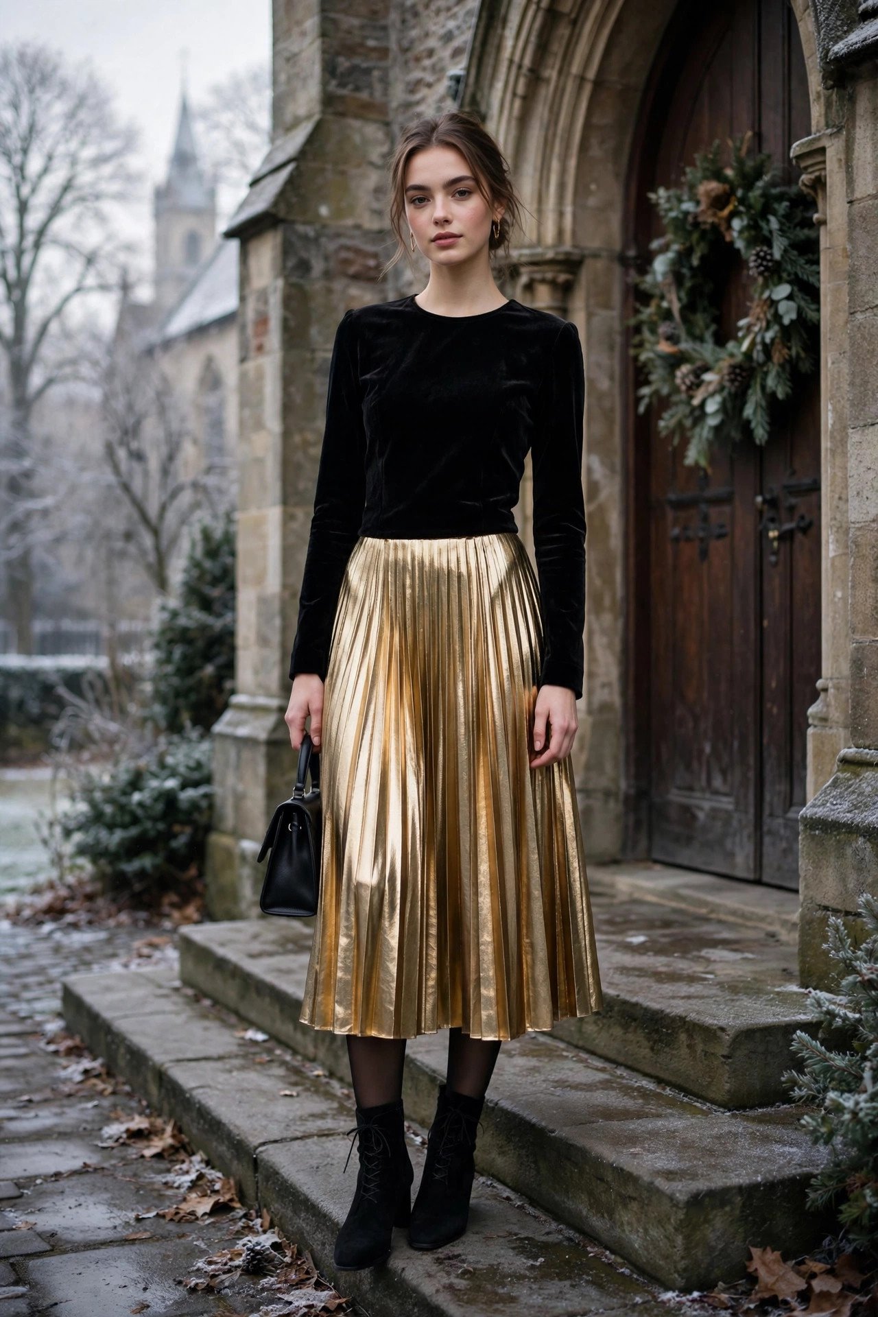 Woman in a modest winter outfit
