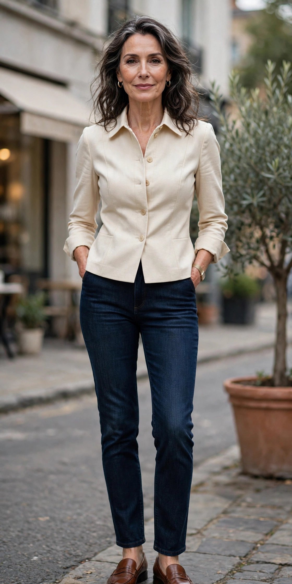 Flattering casual fall outfit for women over fifty