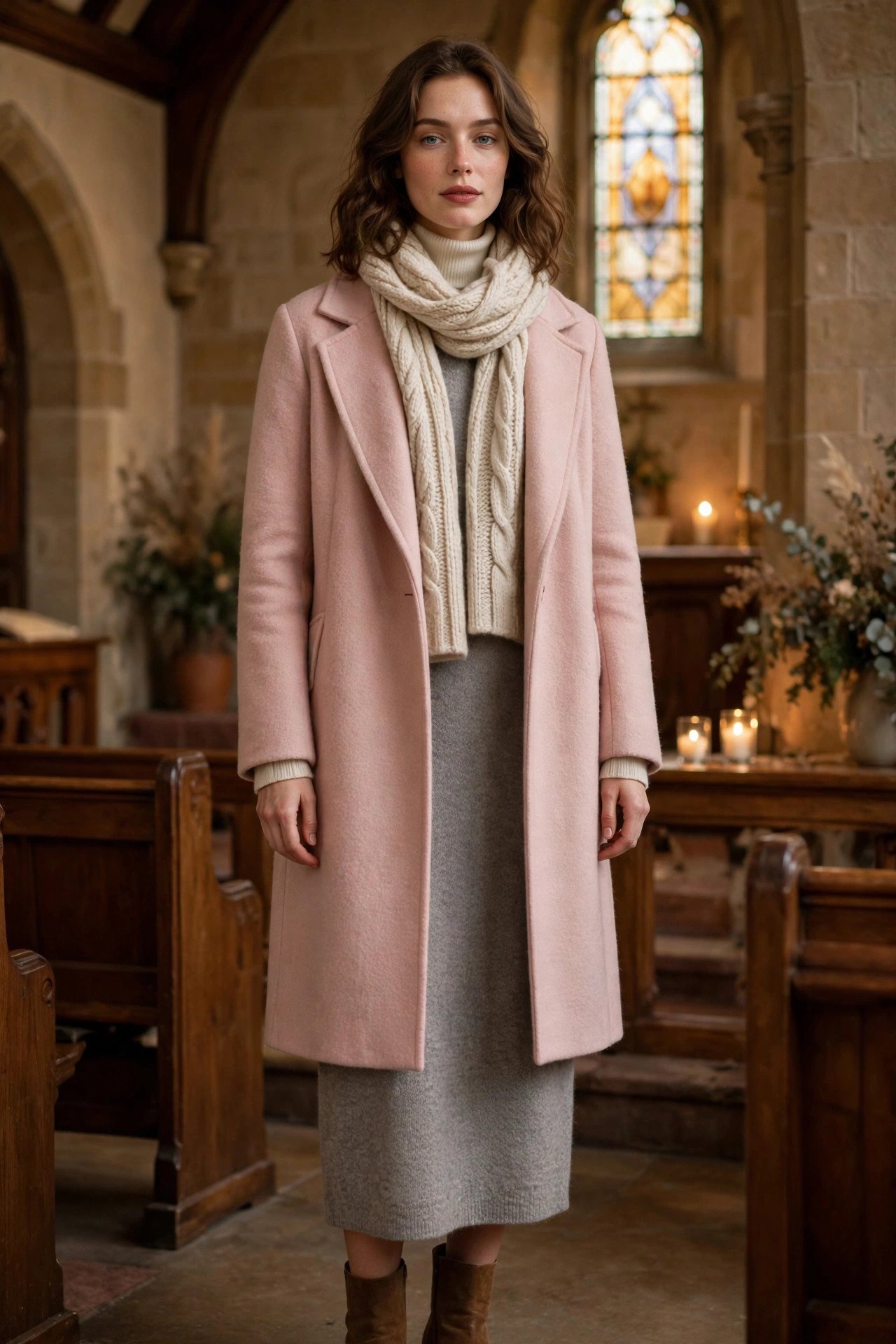 Soft winter layers church outfit