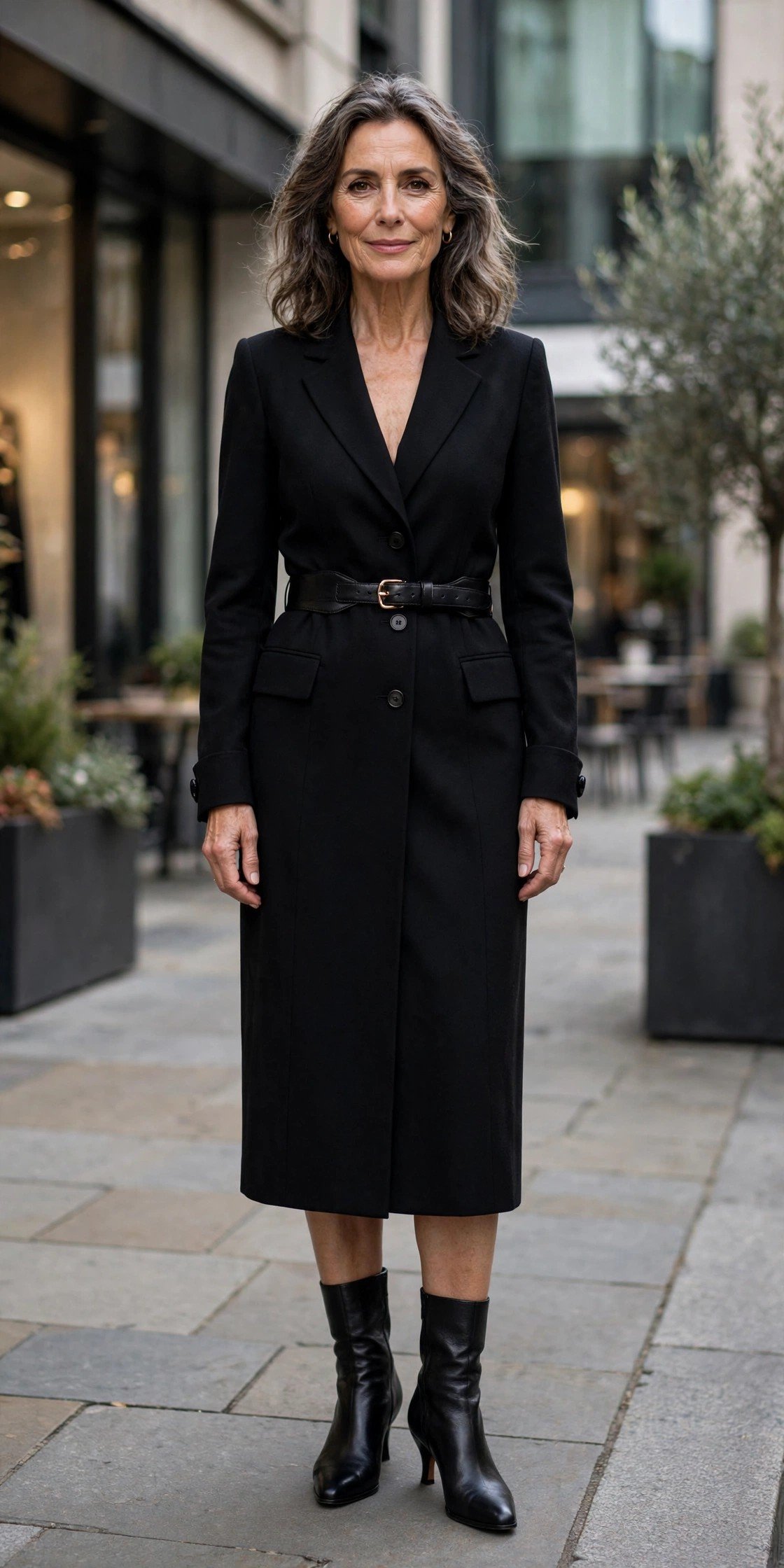 Black belted blazer dress for a confident party outfit