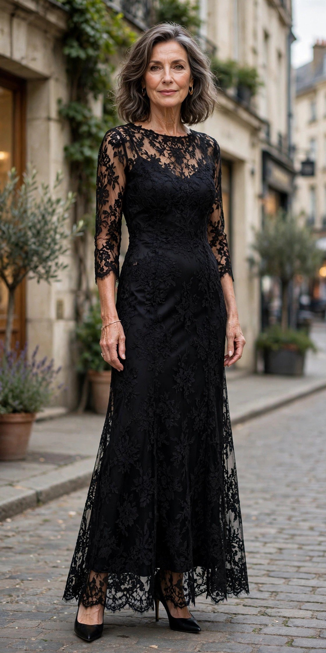 Portrait of an elegant woman in a black dress indoors