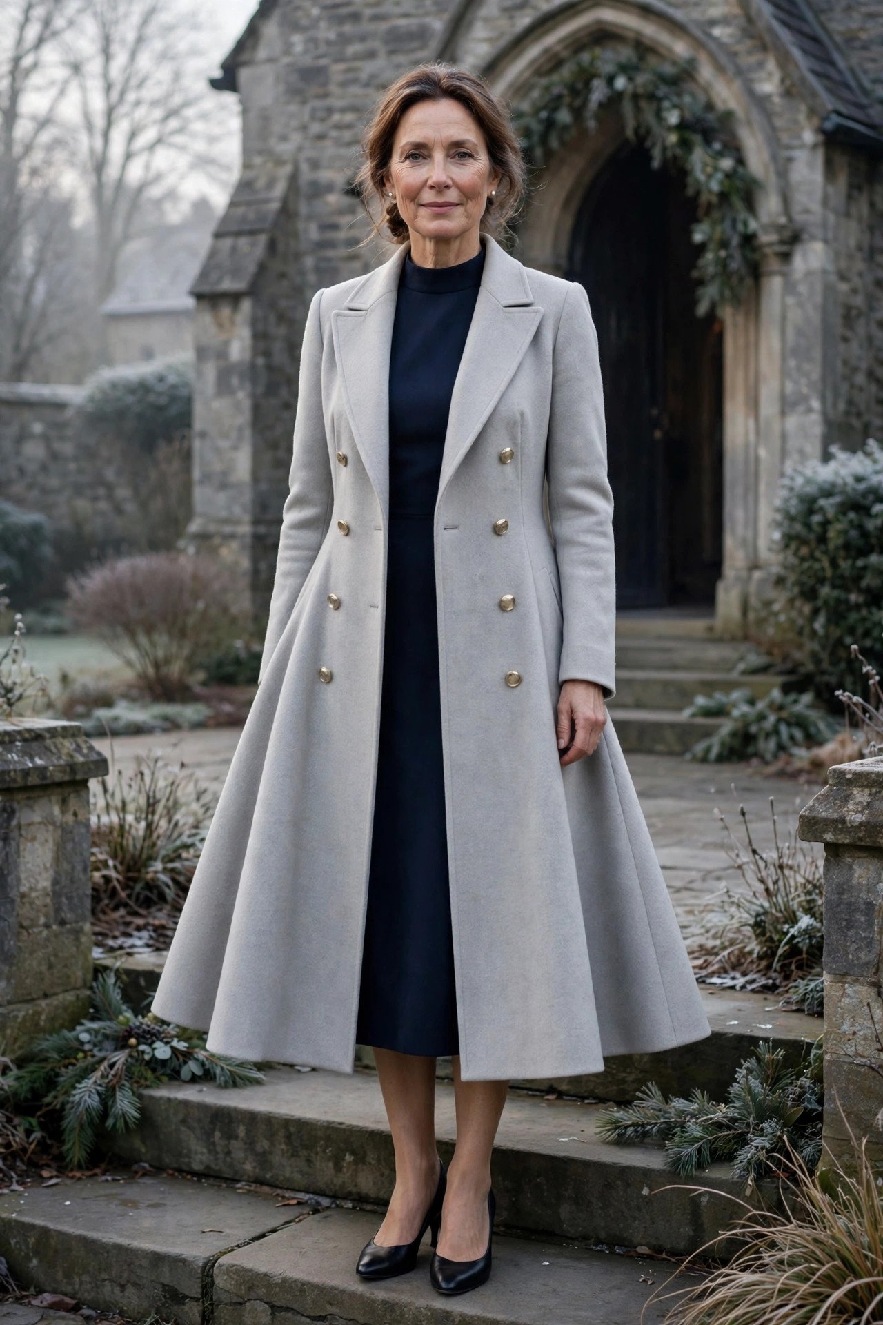 Tailored wool coat and sheath dress