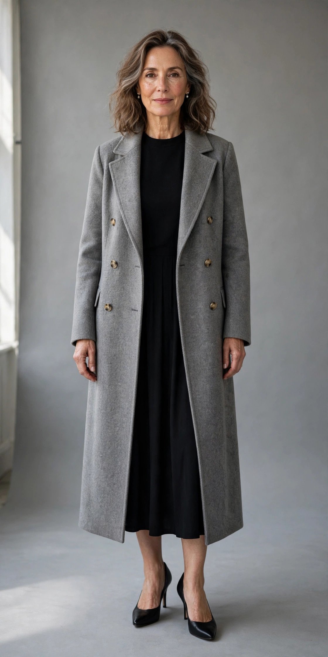 Wool coat over modest dress for church