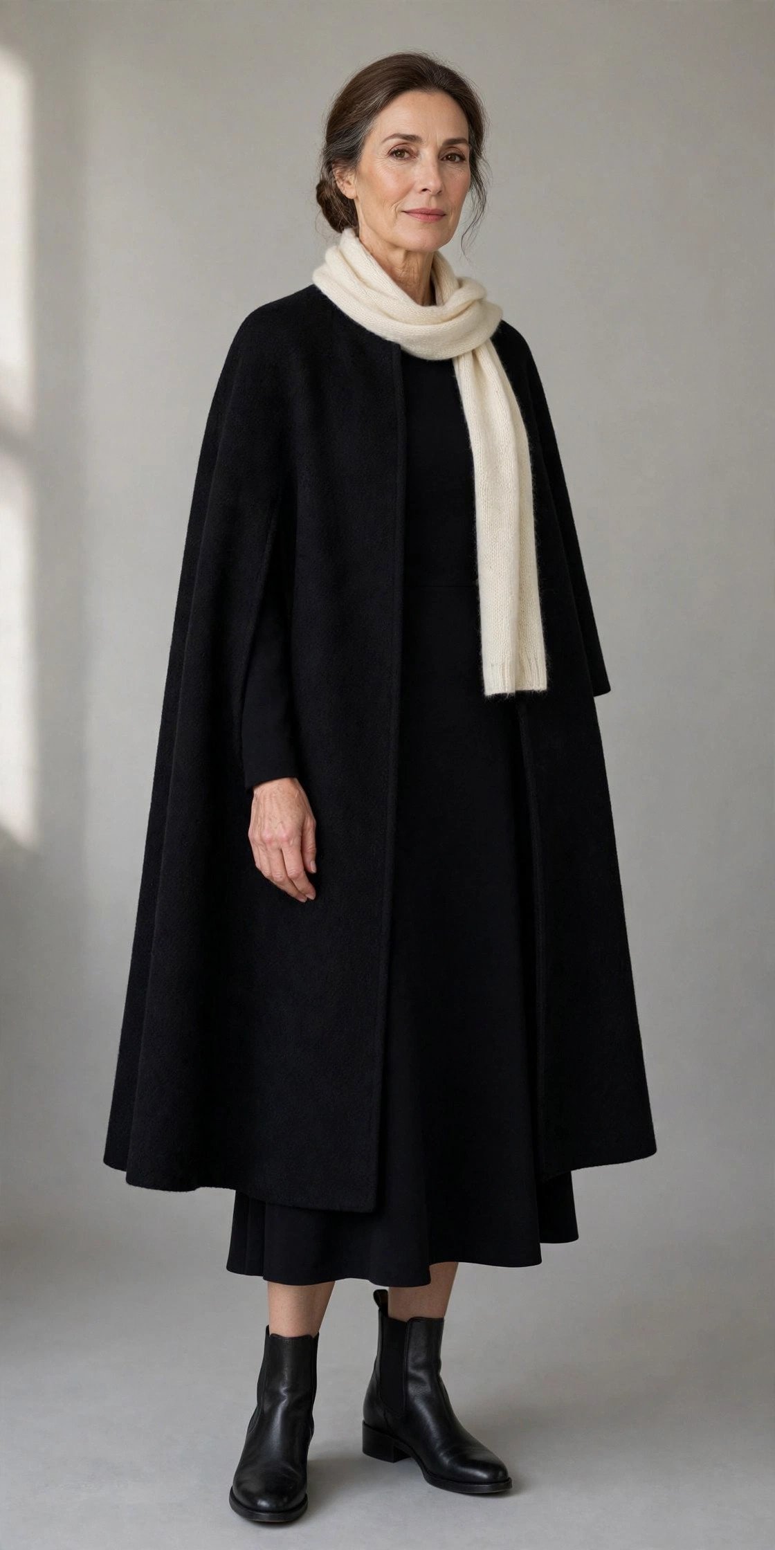 Cape coat in winter neutrals