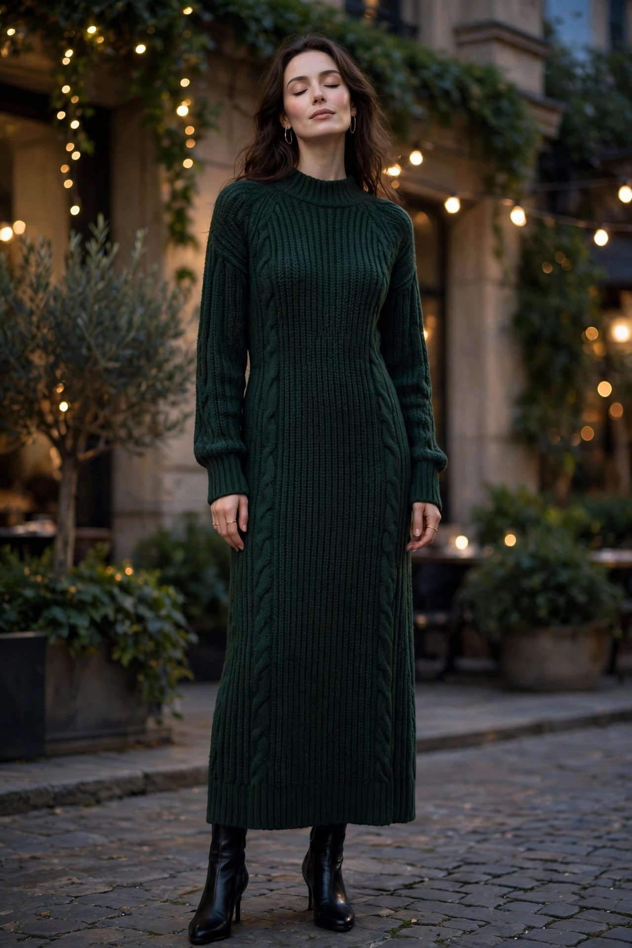 Elegant woman in deep green dress