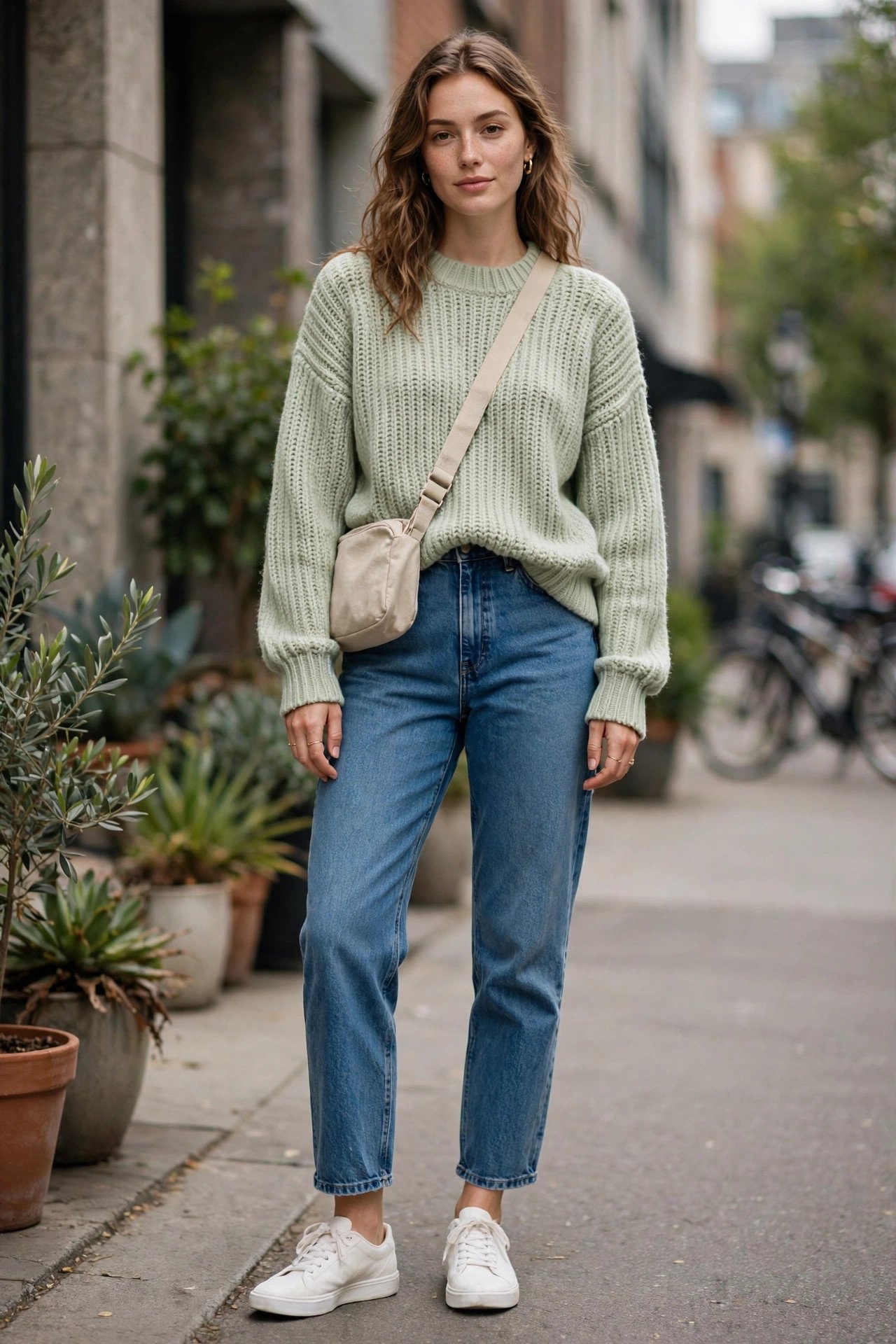 Woman in sage green sweater