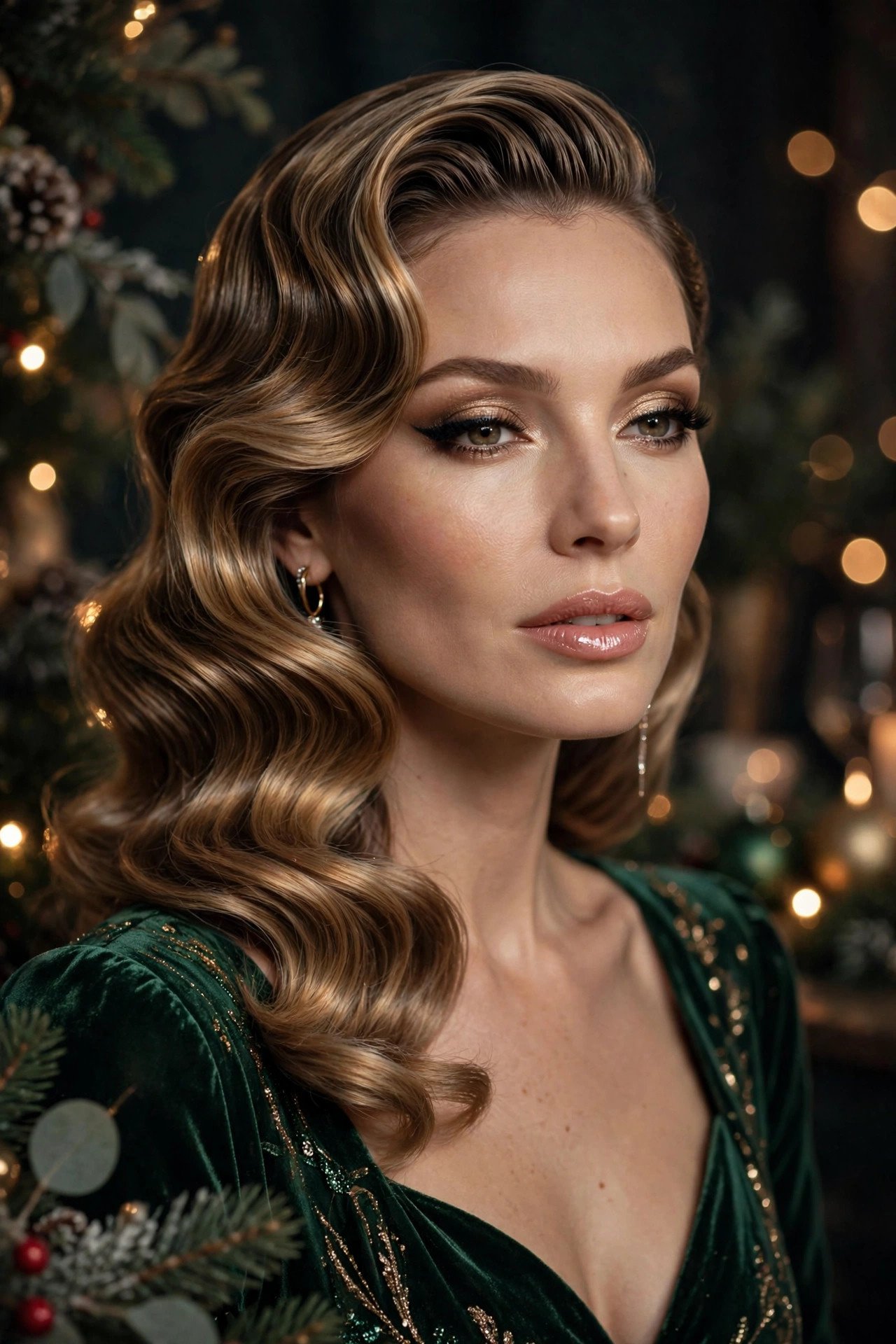 Sculpted hollywood waves with deep side part
