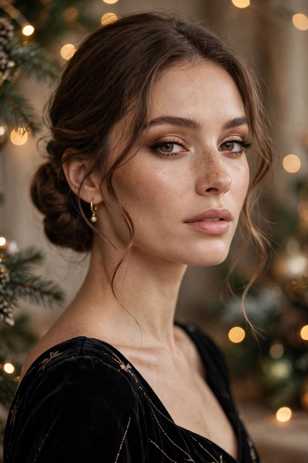 Low chignon with face framing tendrils