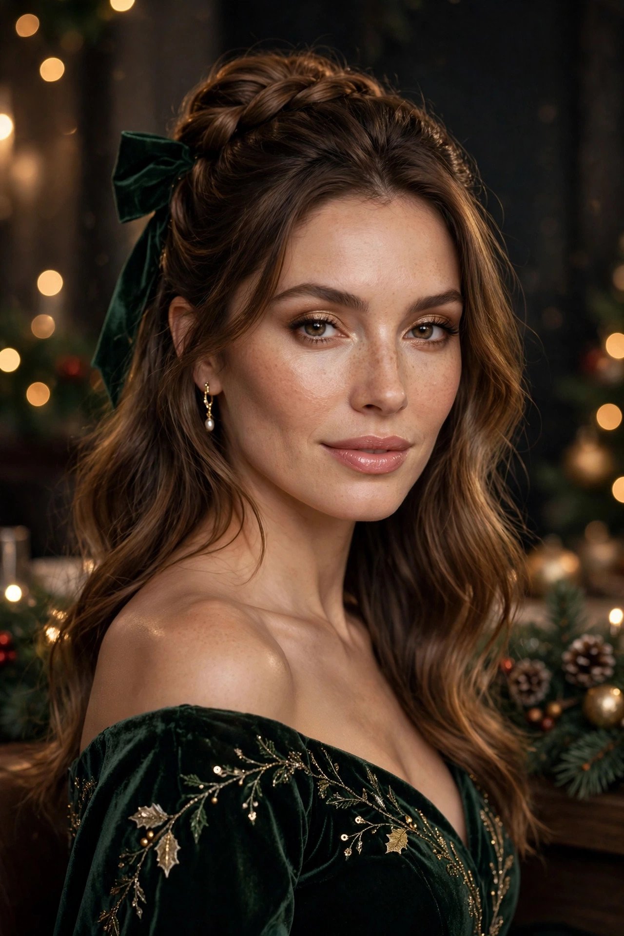 Twisted half up hairstyle with velvet bow