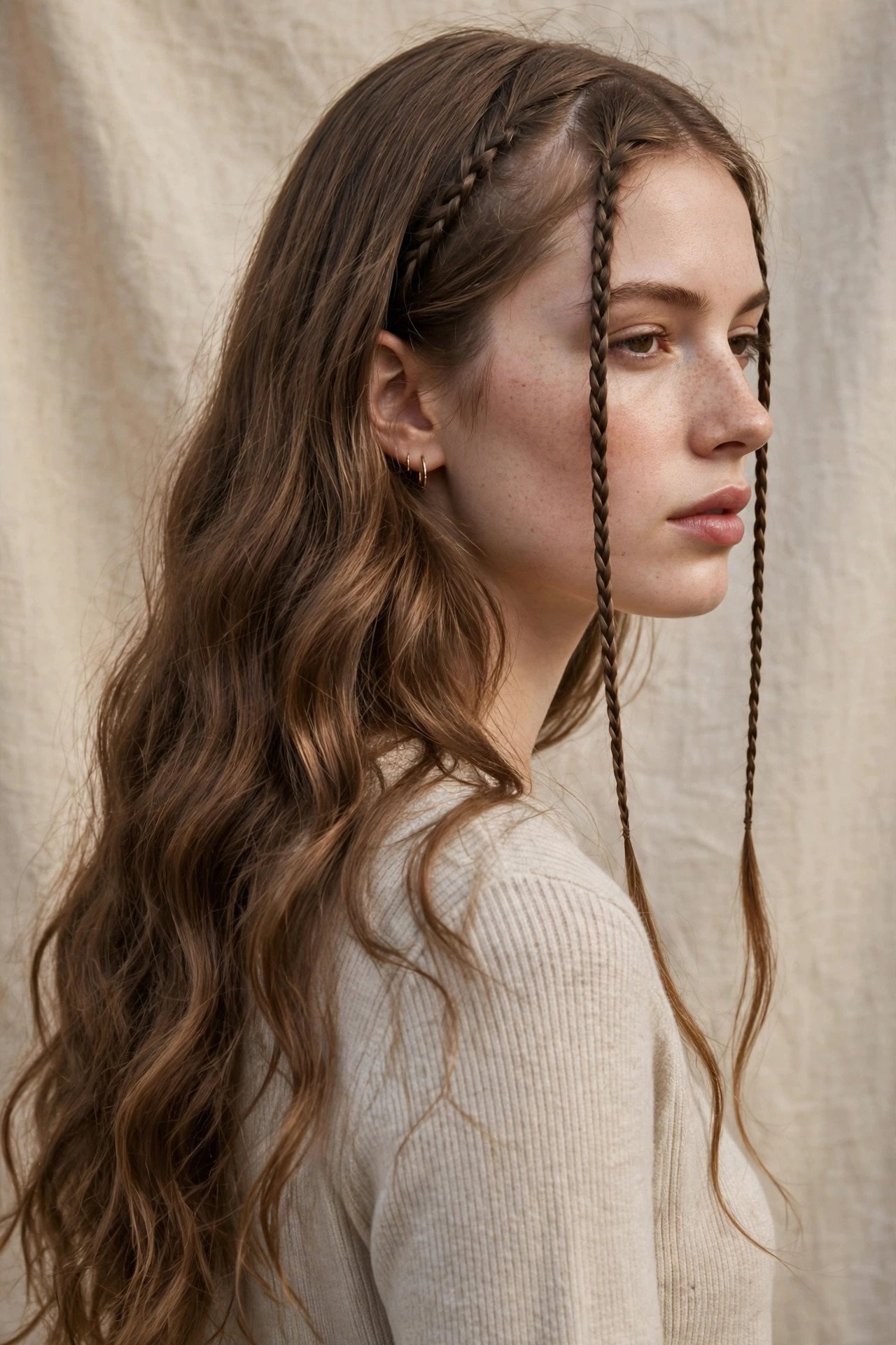 Face framing braids with loose waves