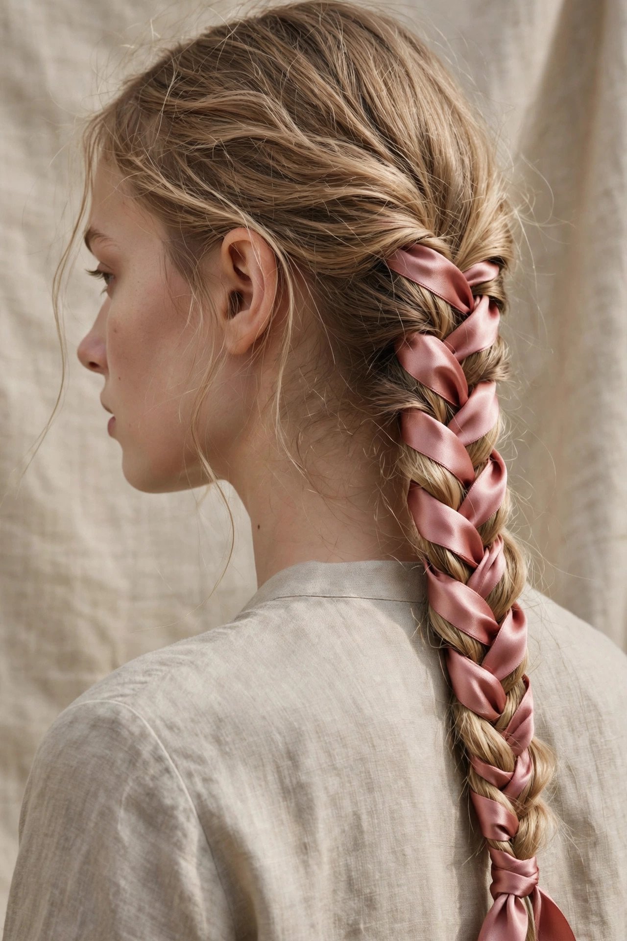 Side braid with ribbon woven in