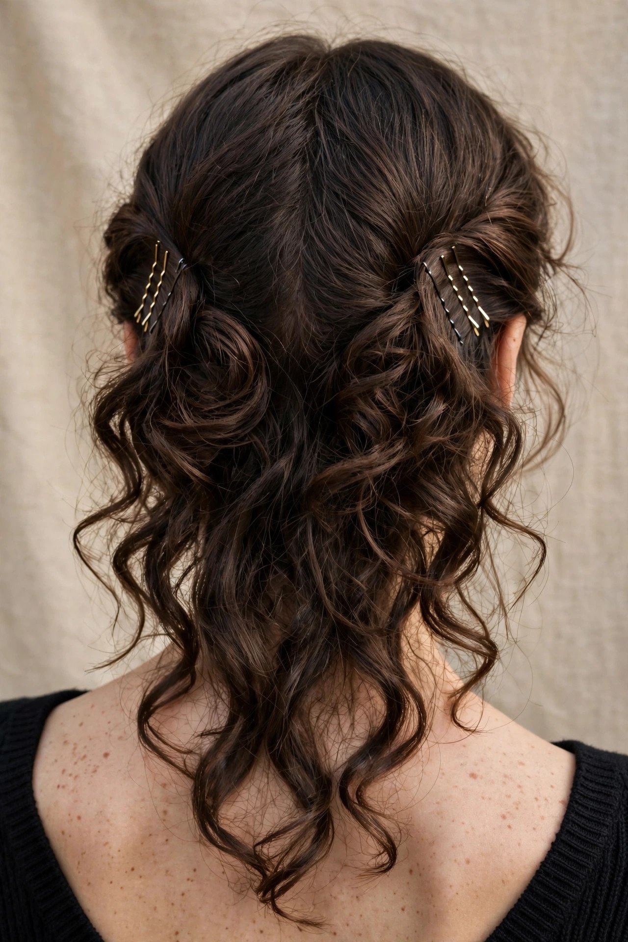 Pinned back curls with bobby pins