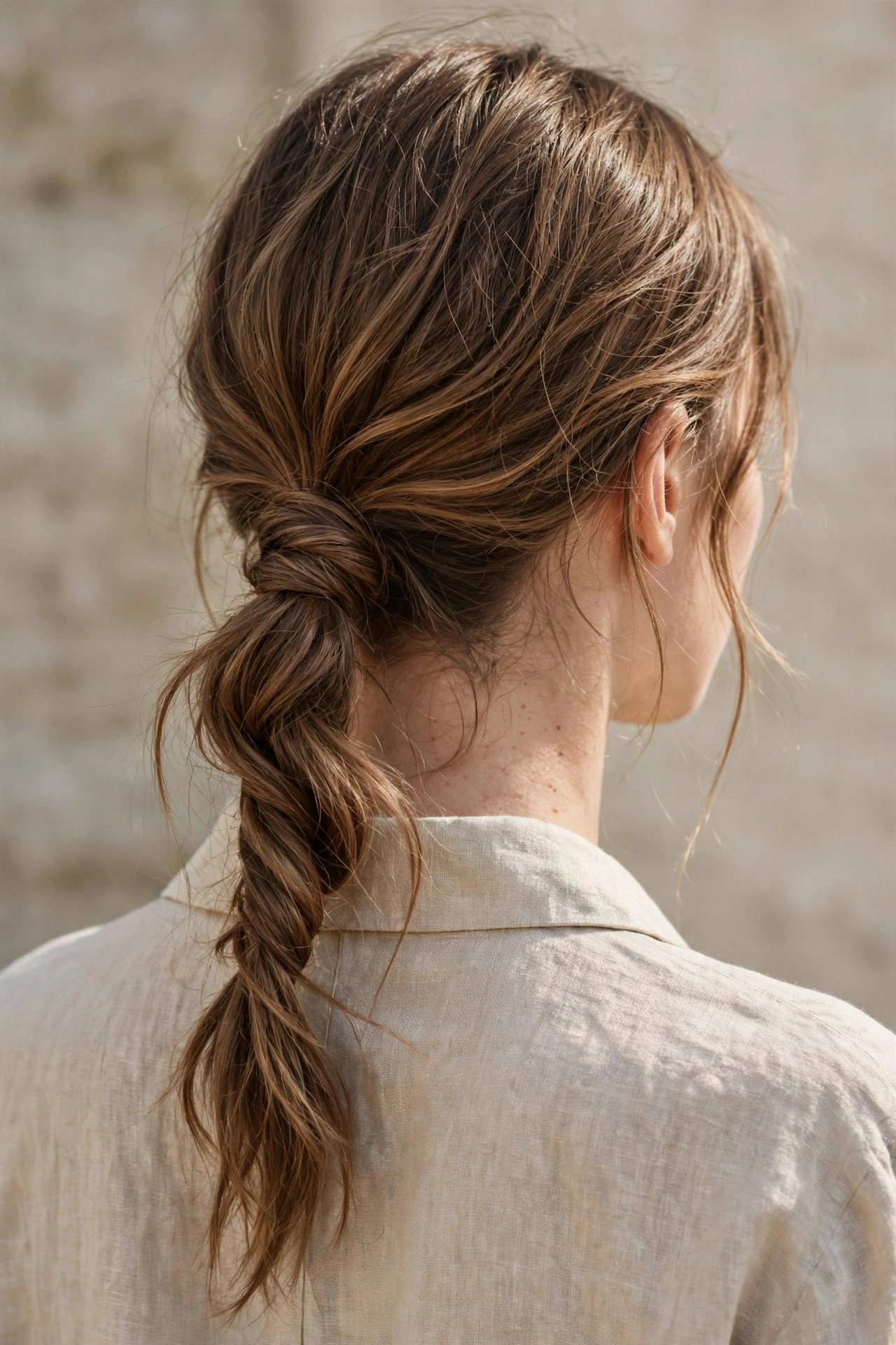 Low twisted topsy tail ponytail