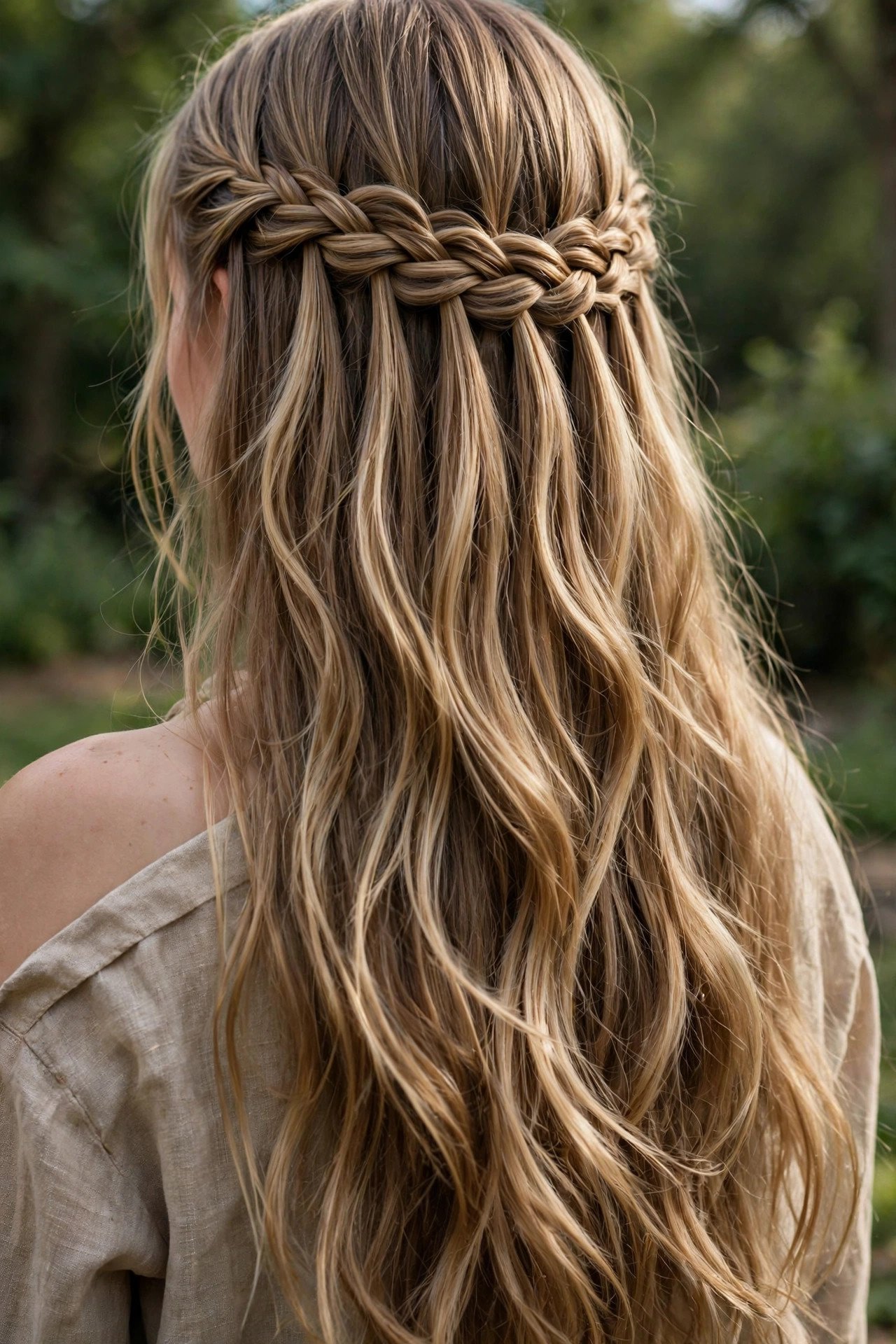 Waterfall braid across long layers