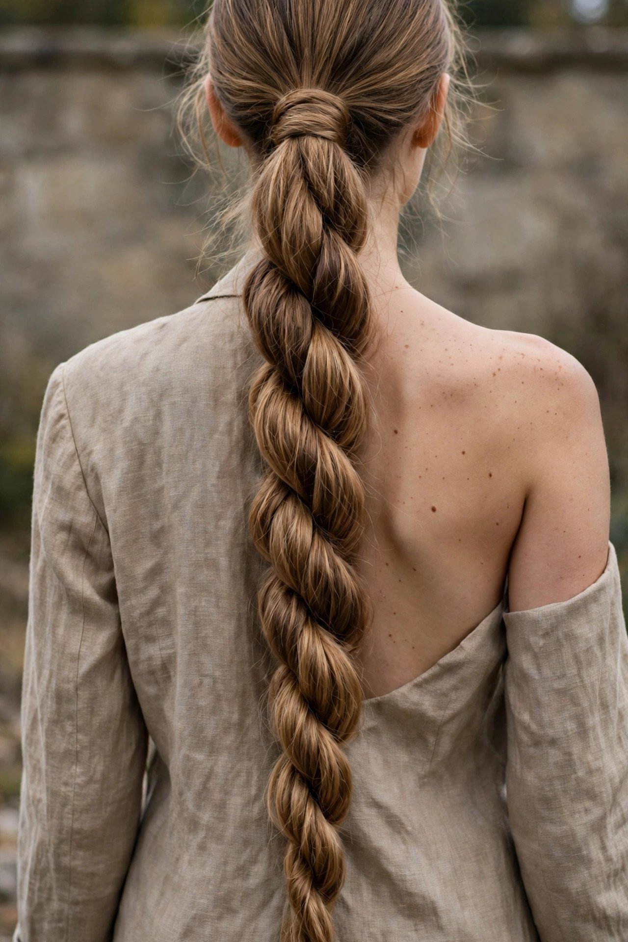 Rope braid ponytail on long hair