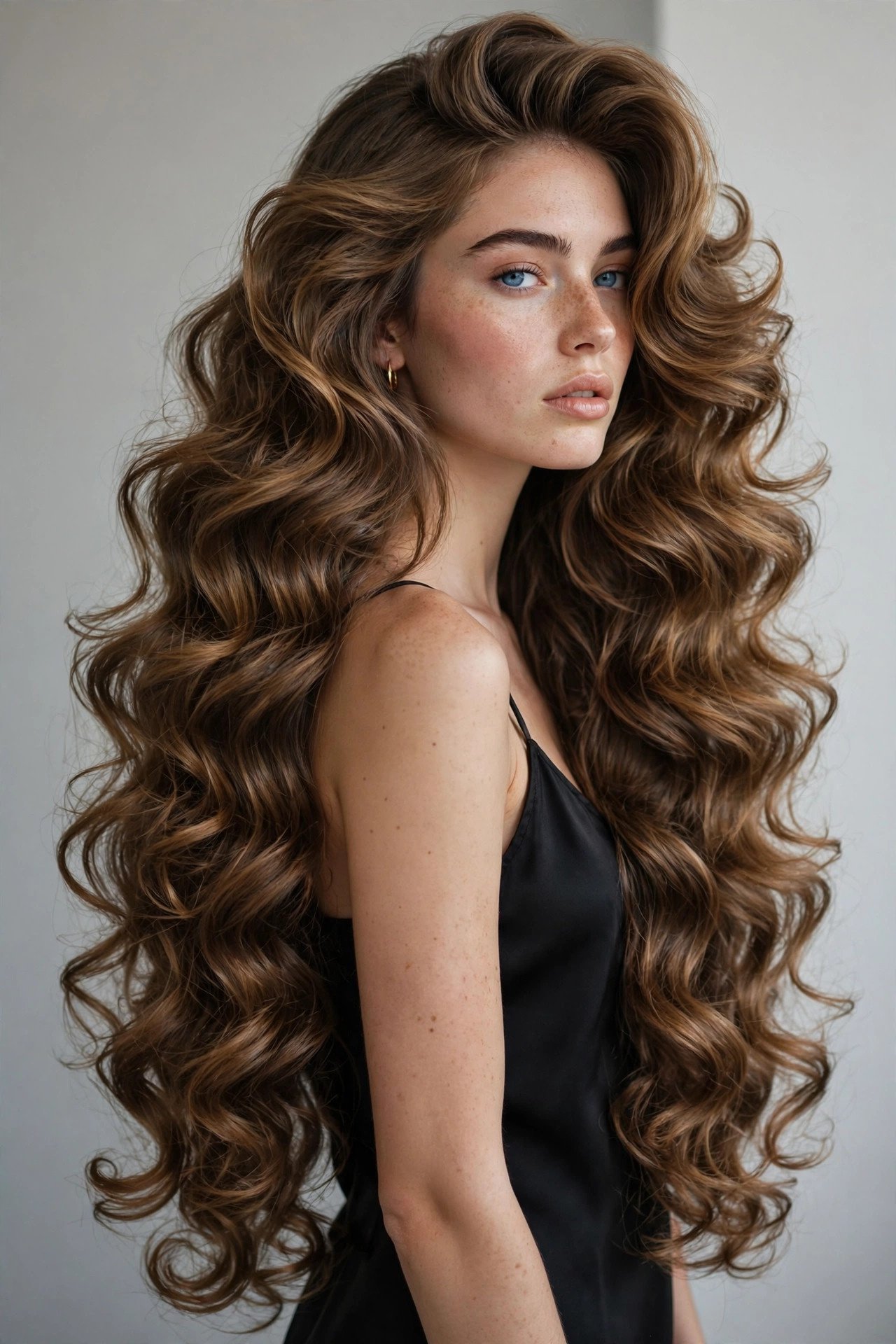 Big roller glam blowout on long hair