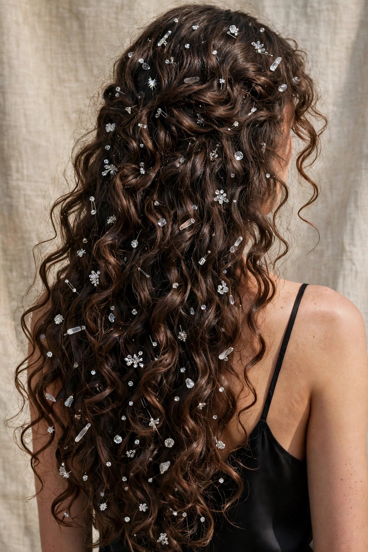 Crystal studded long curls