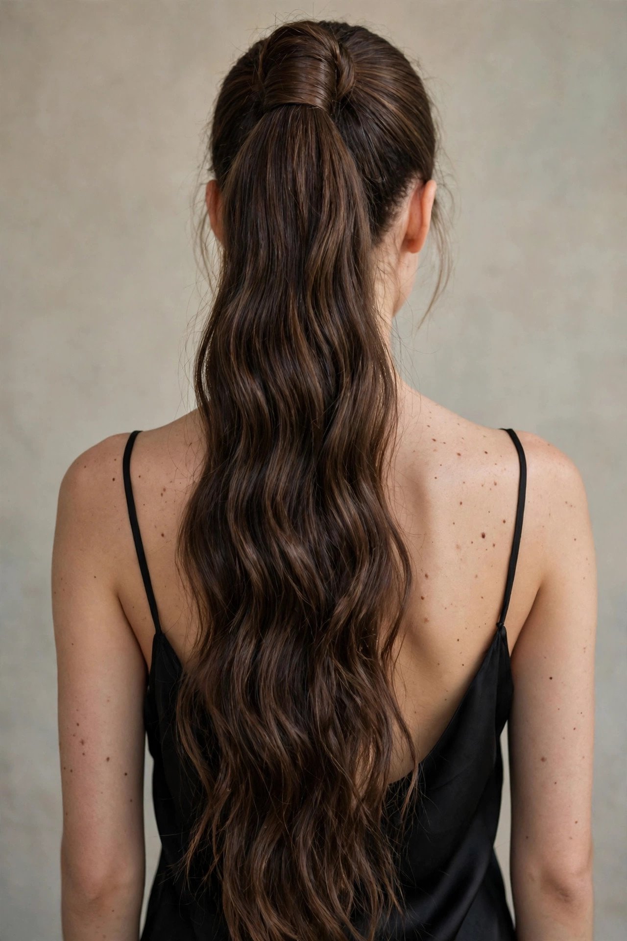 Long wavy ponytail with wrapped base