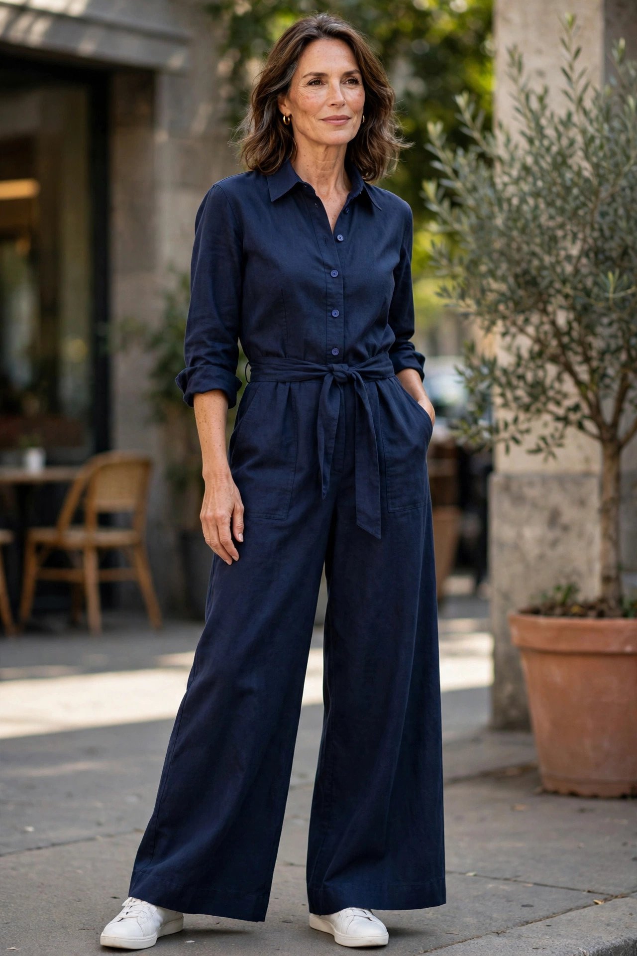 Navy wide-leg jumpsuit for evening party