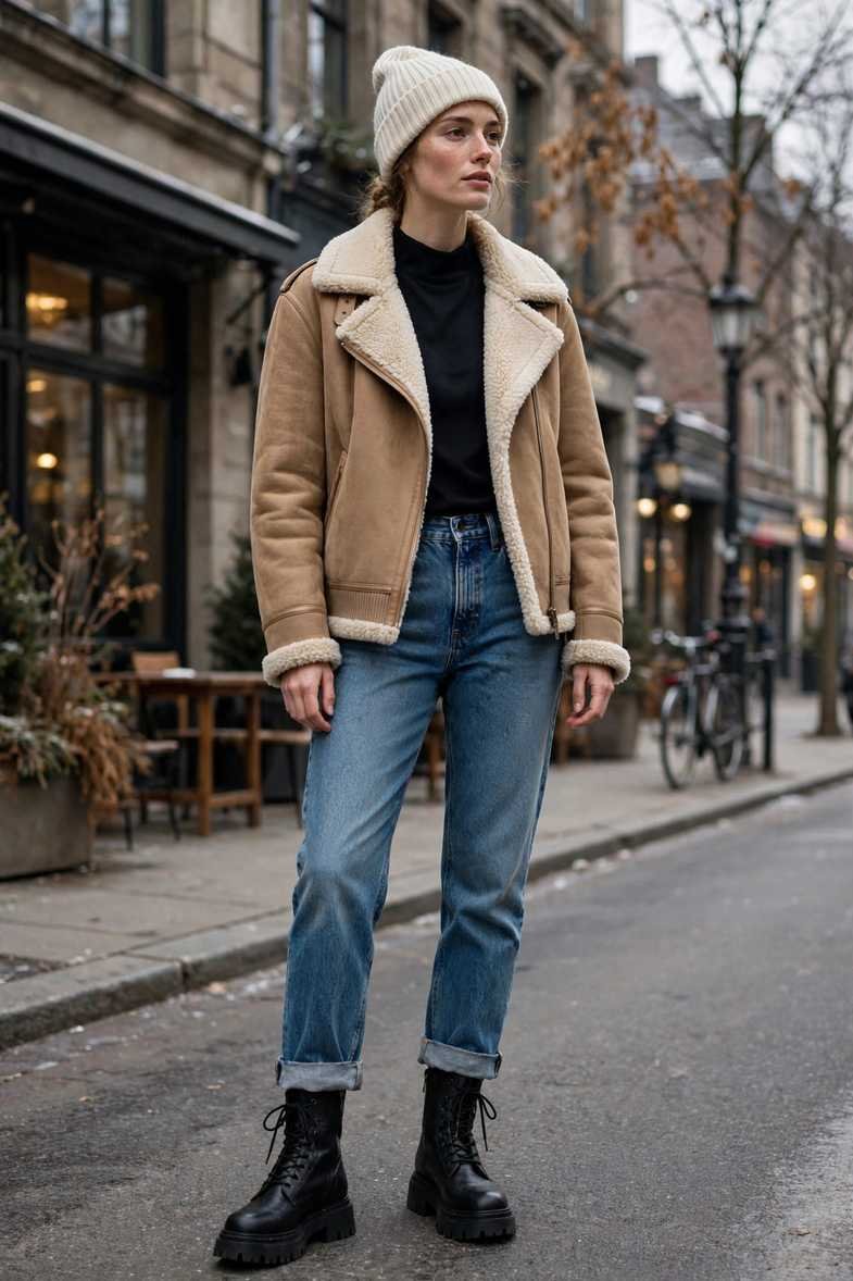 Shearling Jacket and Mom Jeans