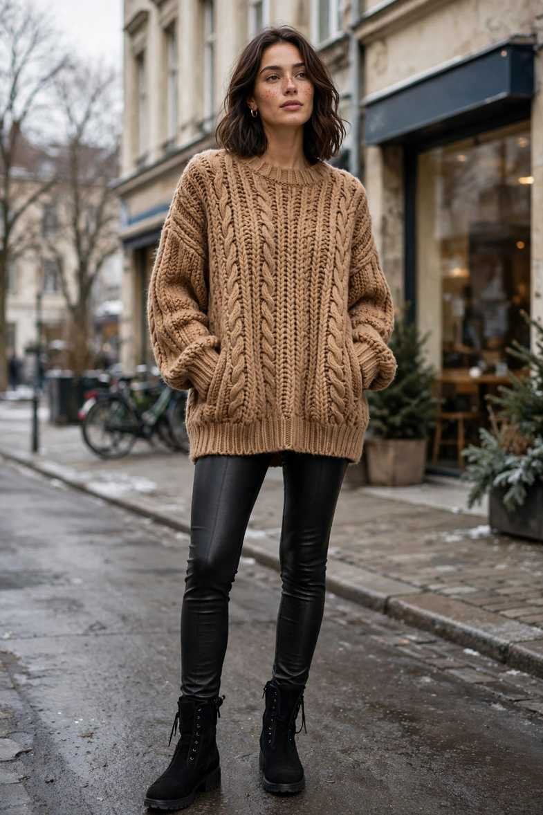 Leather Leggings and Oversized Sweater