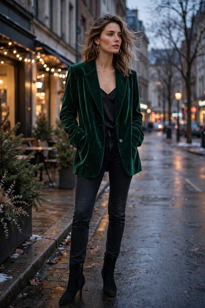 Velvet Blazer and Jeans Night Out
